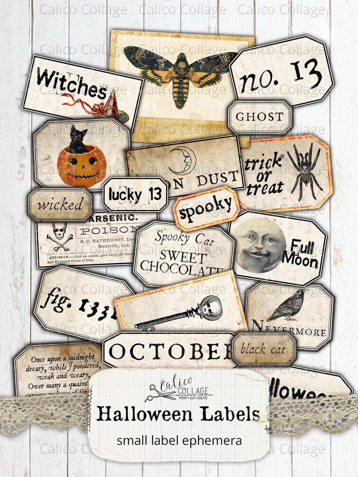 Printable Halloween Labels, Junk Journal Supplies