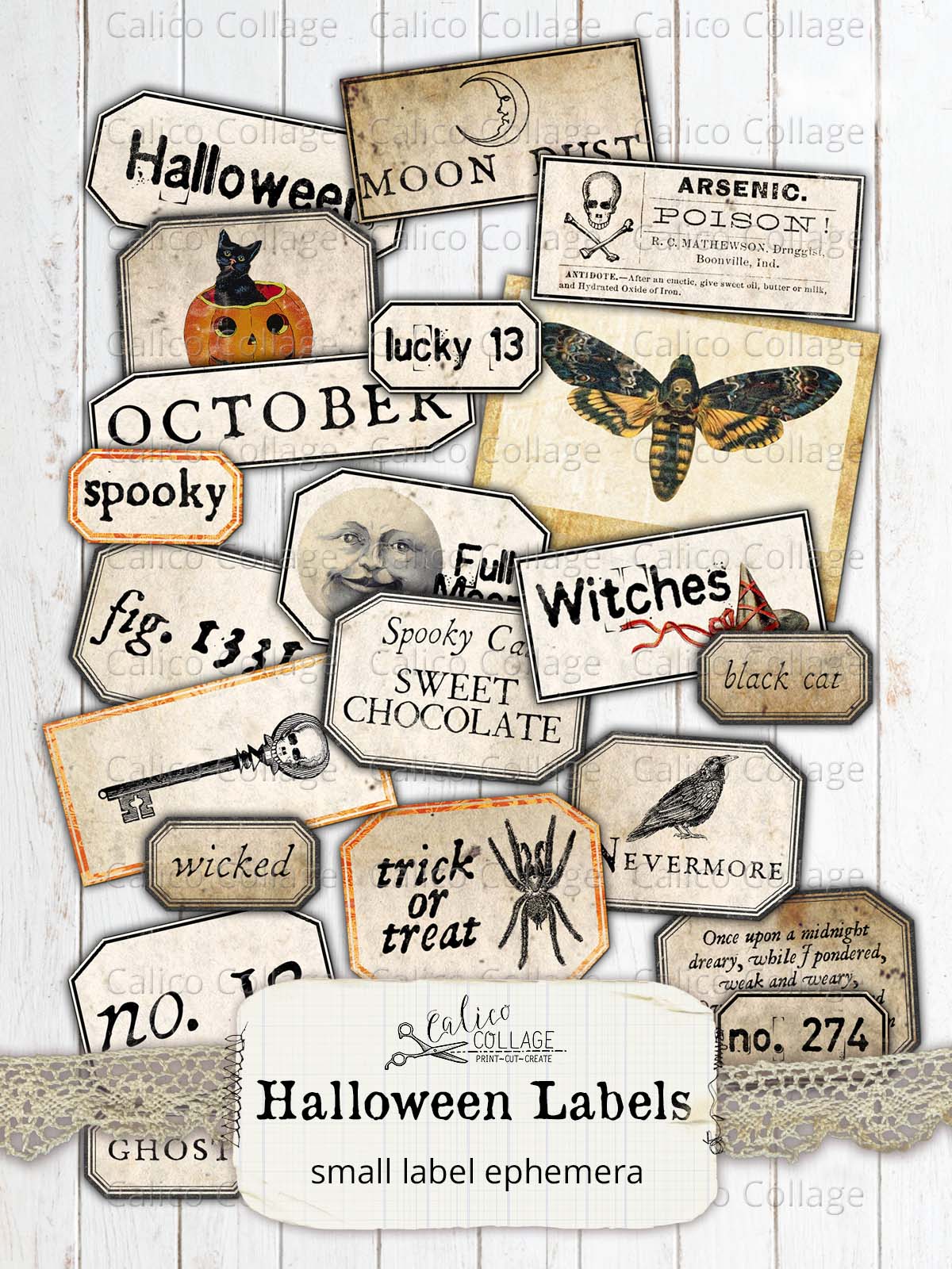 Printable Halloween Labels, Junk Journal Supplies