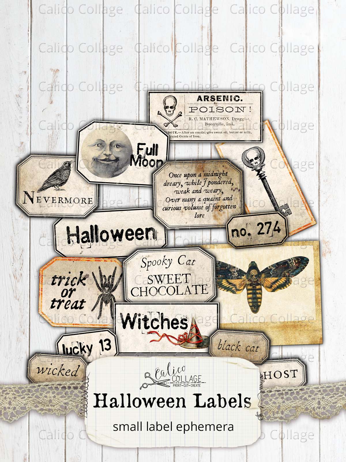 Printable Halloween Labels, Junk Journal Supplies