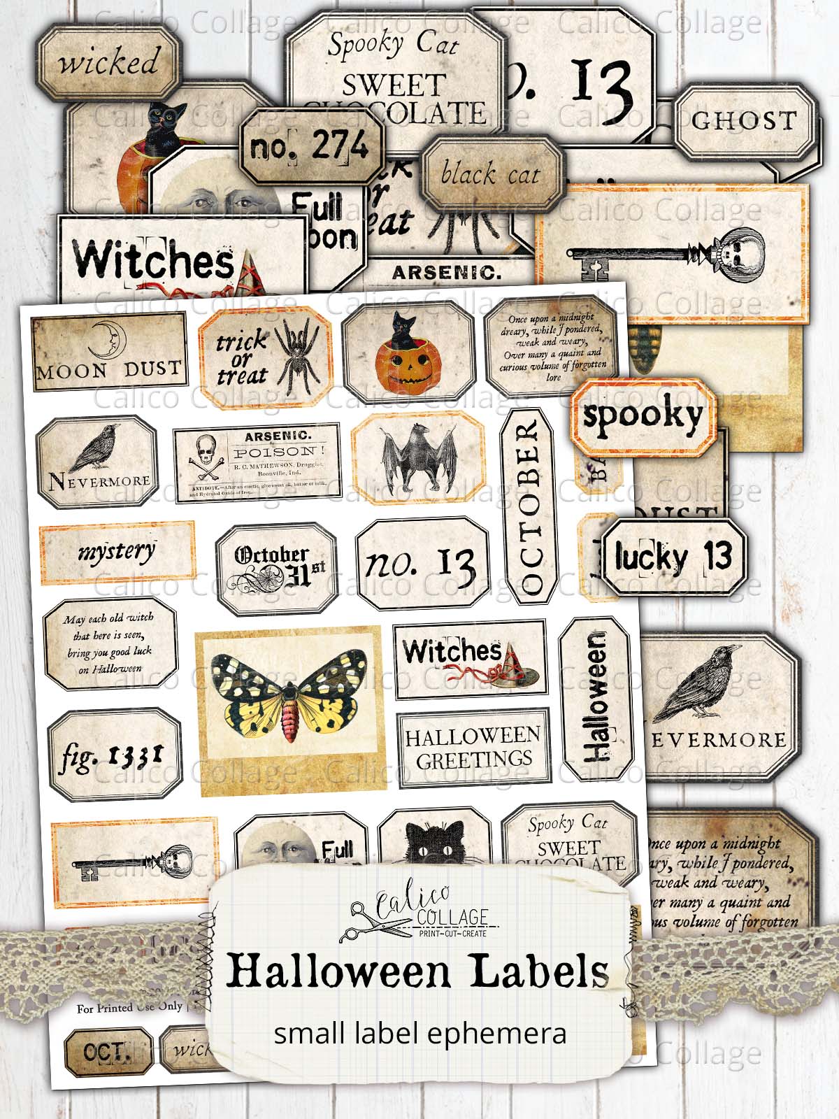 Printable Halloween Labels, Junk Journal Supplies