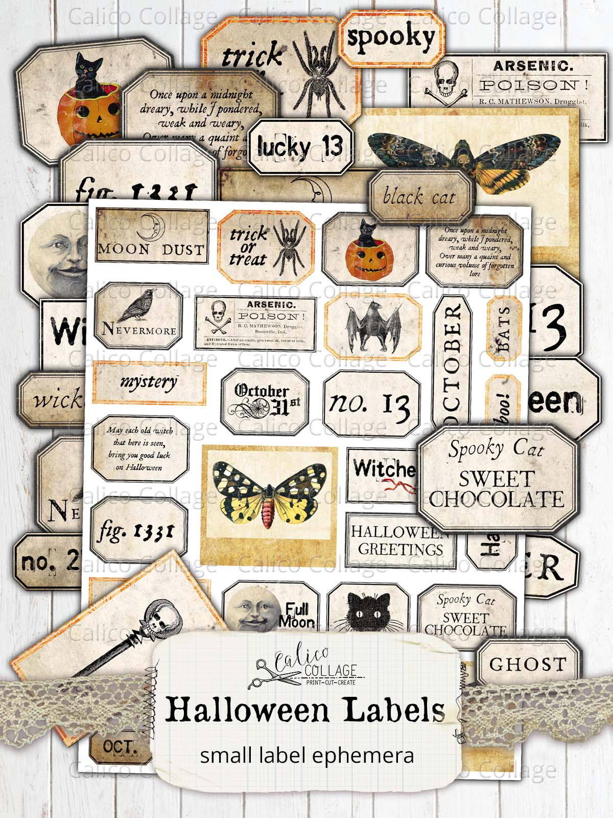 Printable Halloween Labels, Junk Journal Supplies