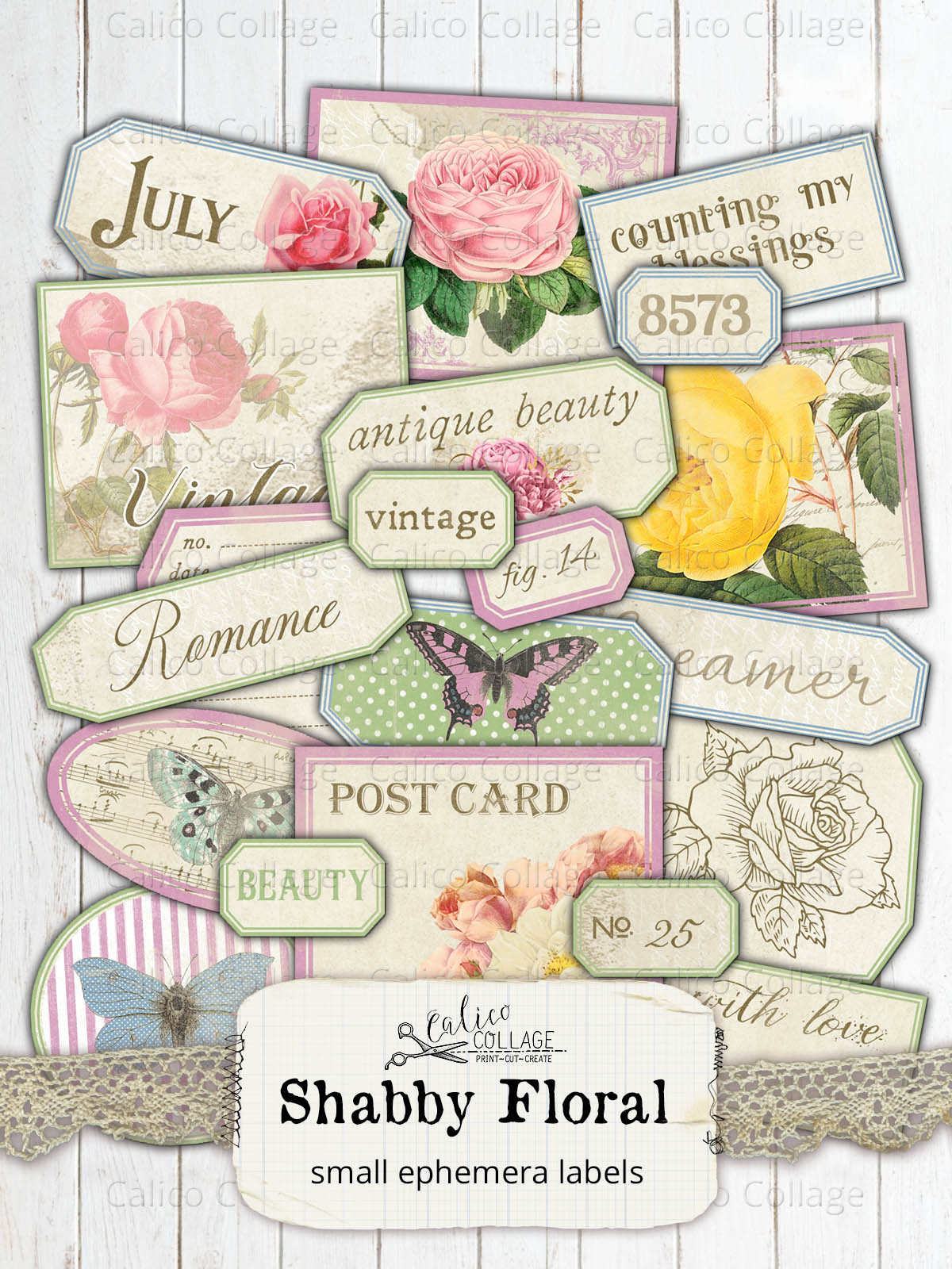 Printable Shabby Floral Ephemera Labels