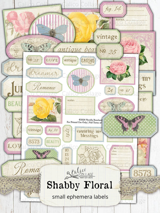 Printable Shabby Floral Ephemera Labels