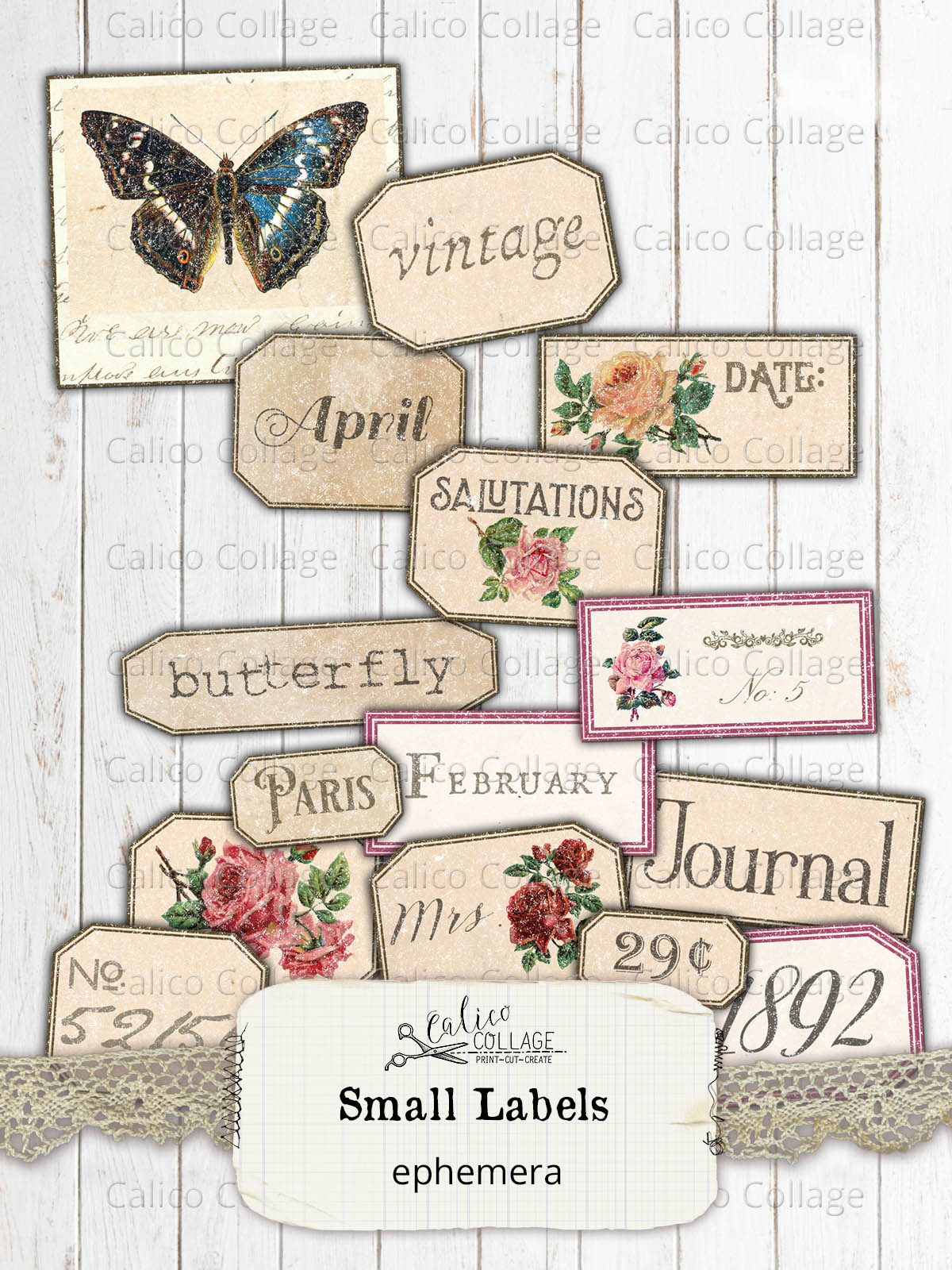 Printable Small Labels, Junk Journal Supplies
