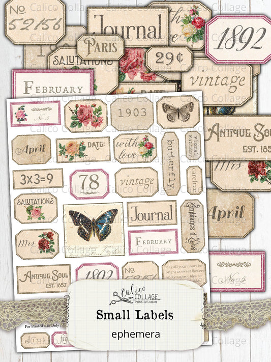 Printable Small Labels, Junk Journal Supplies