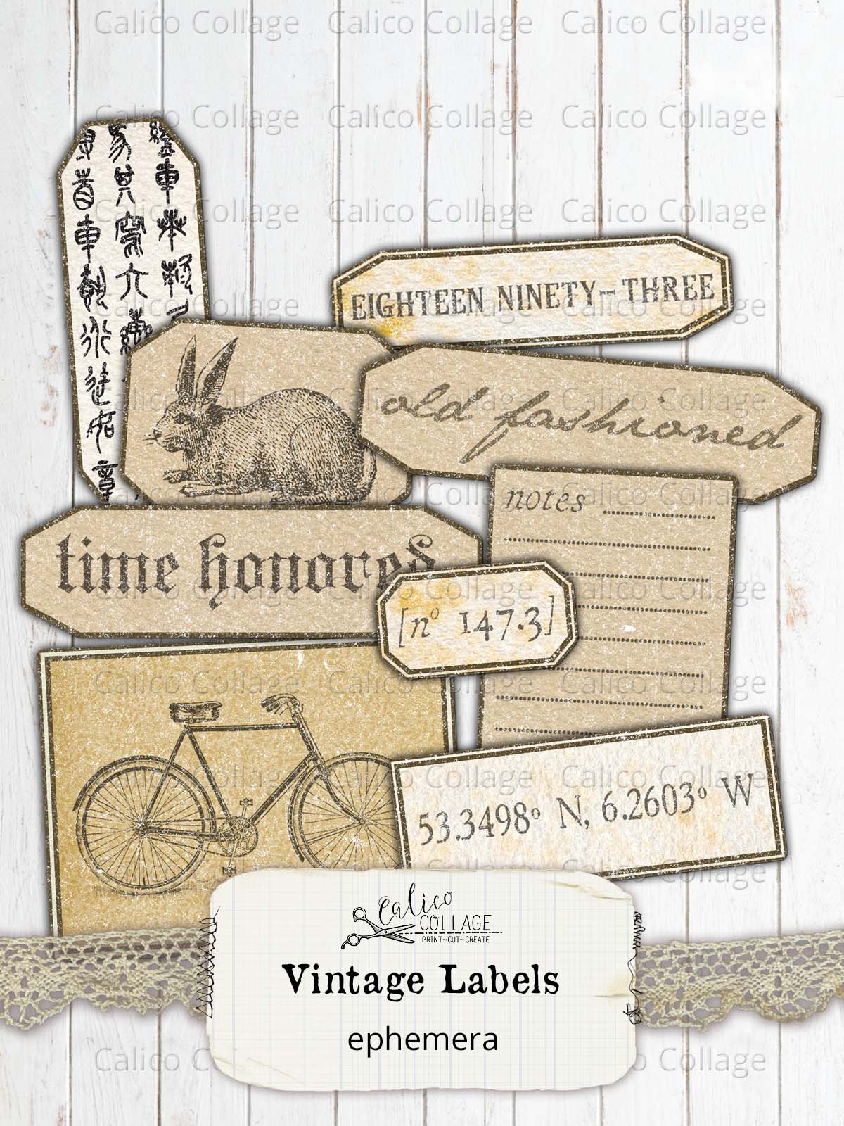 Printable Vintage Labels, Junk Journal Supplies – CalicoCollage