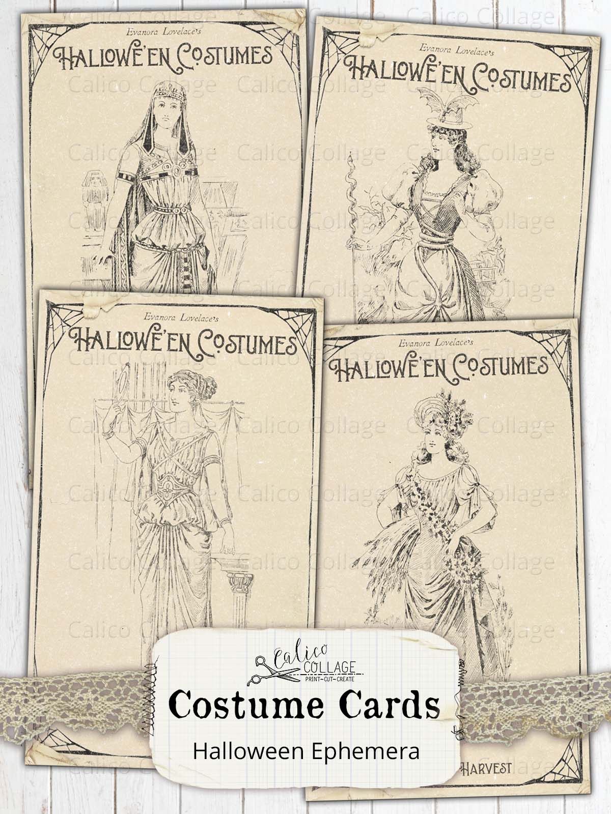 Printable Vintage Costume Cards, Vintage Halloween Ephemera