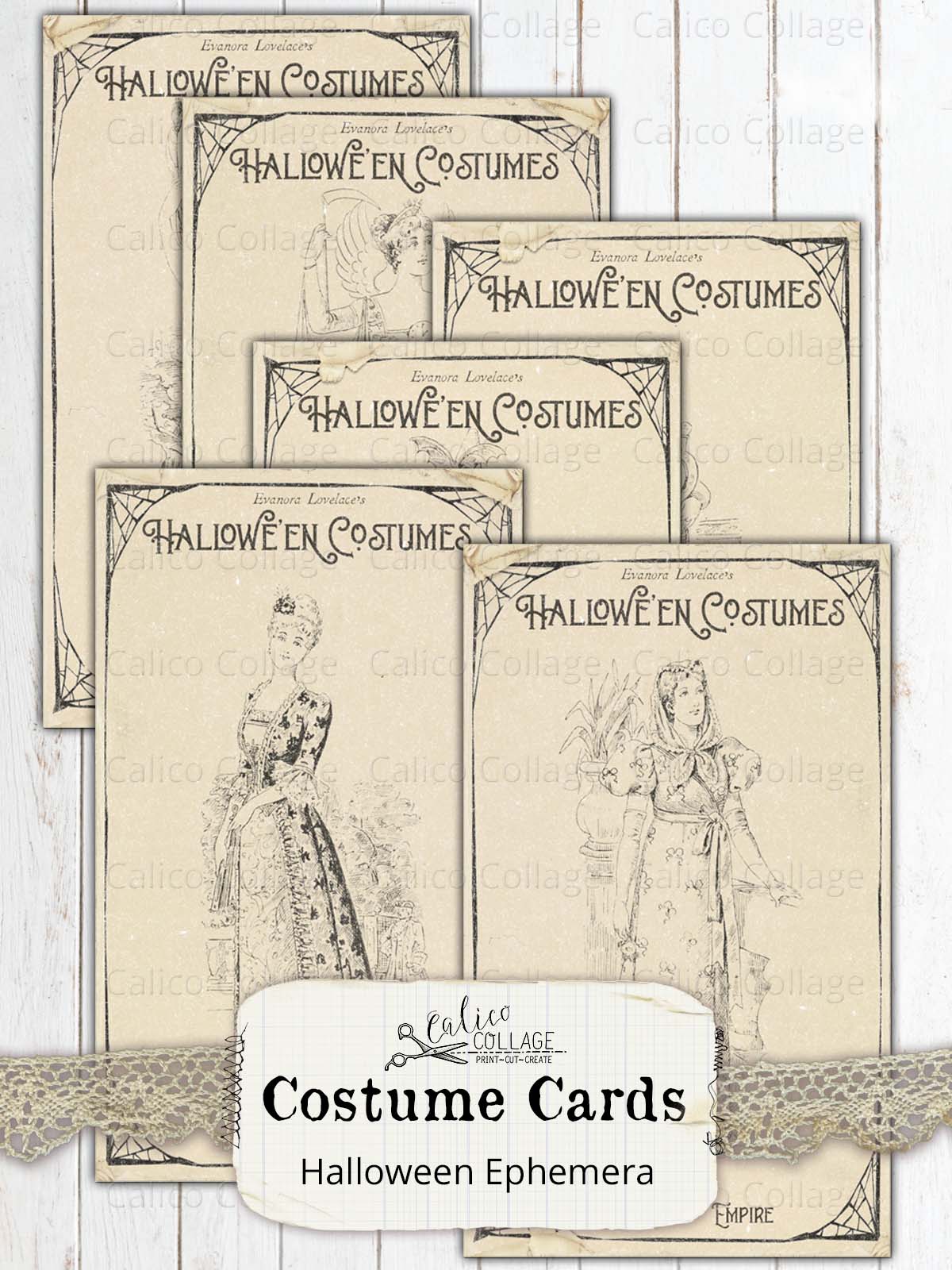 Printable Vintage Costume Cards, Vintage Halloween Ephemera