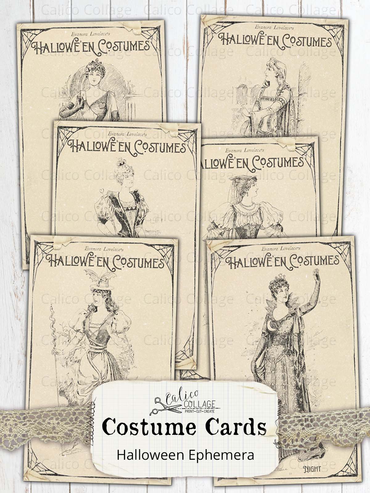 Printable Vintage Costume Cards, Vintage Halloween Ephemera