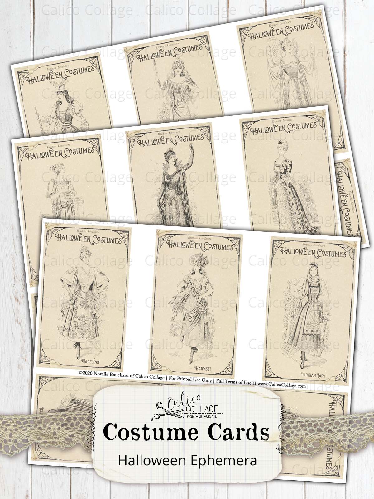 Printable Vintage Costume Cards, Vintage Halloween Ephemera