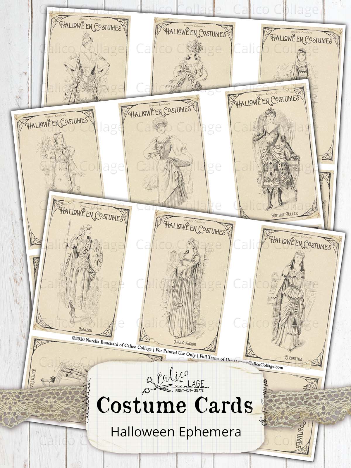 Printable Vintage Costume Cards, Vintage Halloween Ephemera