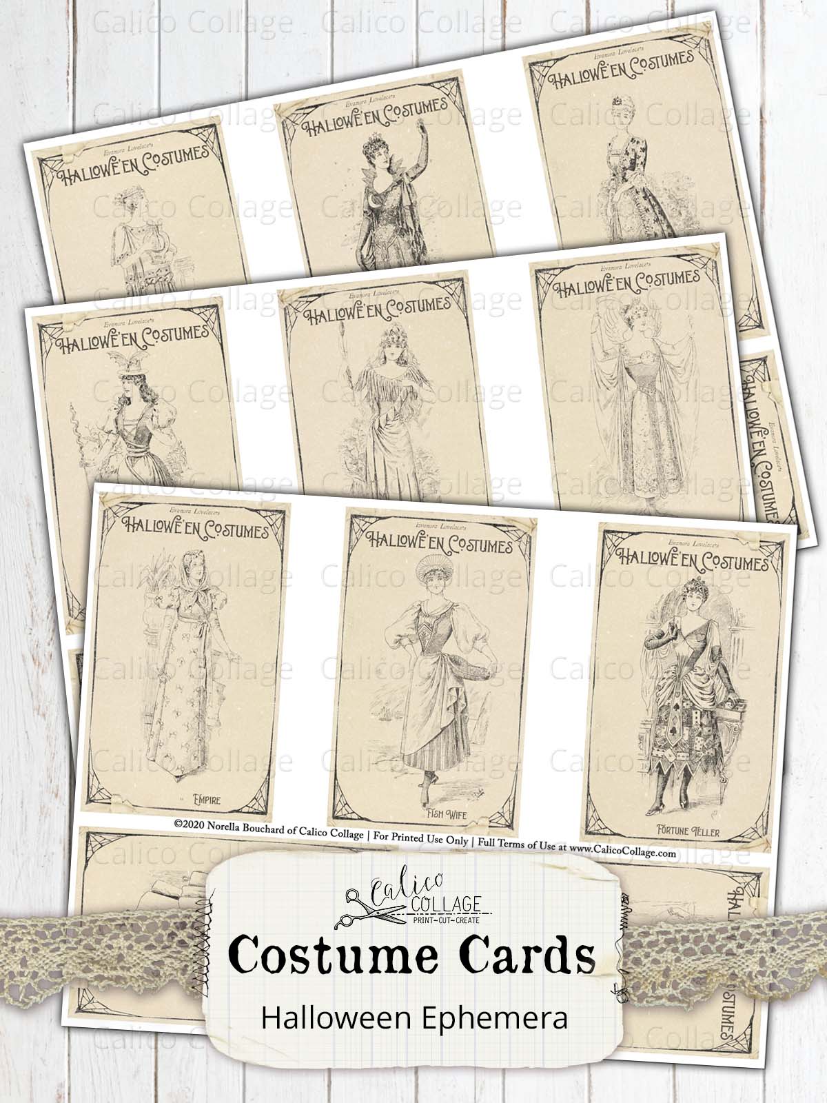 Printable Vintage Costume Cards, Vintage Halloween Ephemera