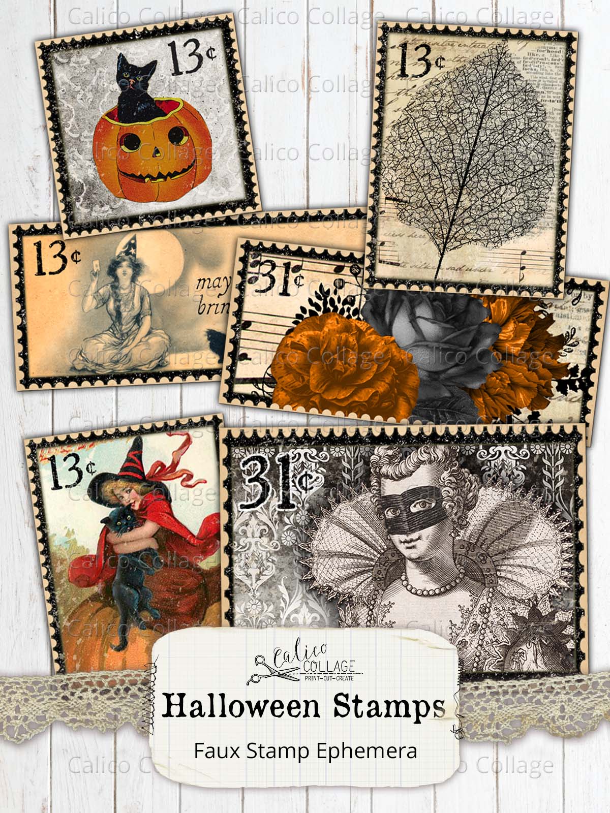 Vintage Halloween Stamps, Junk Journal Supplies