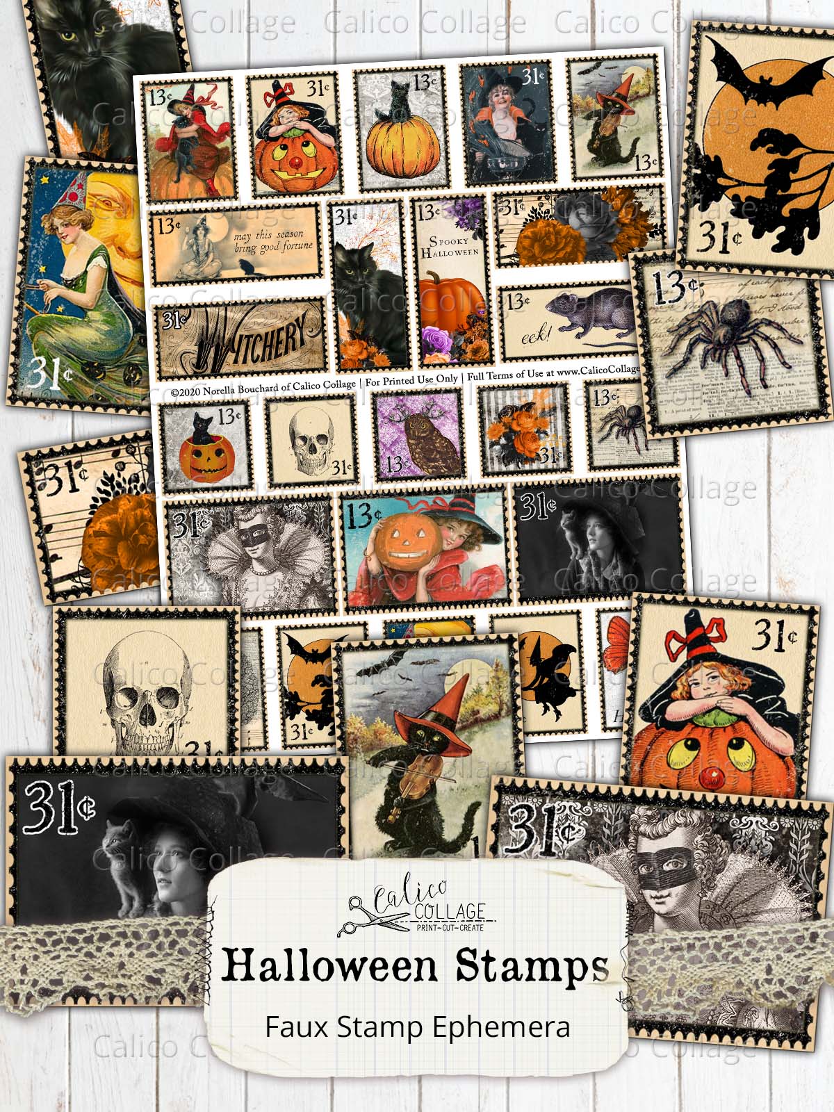 Vintage Halloween Stamps, Junk Journal Supplies