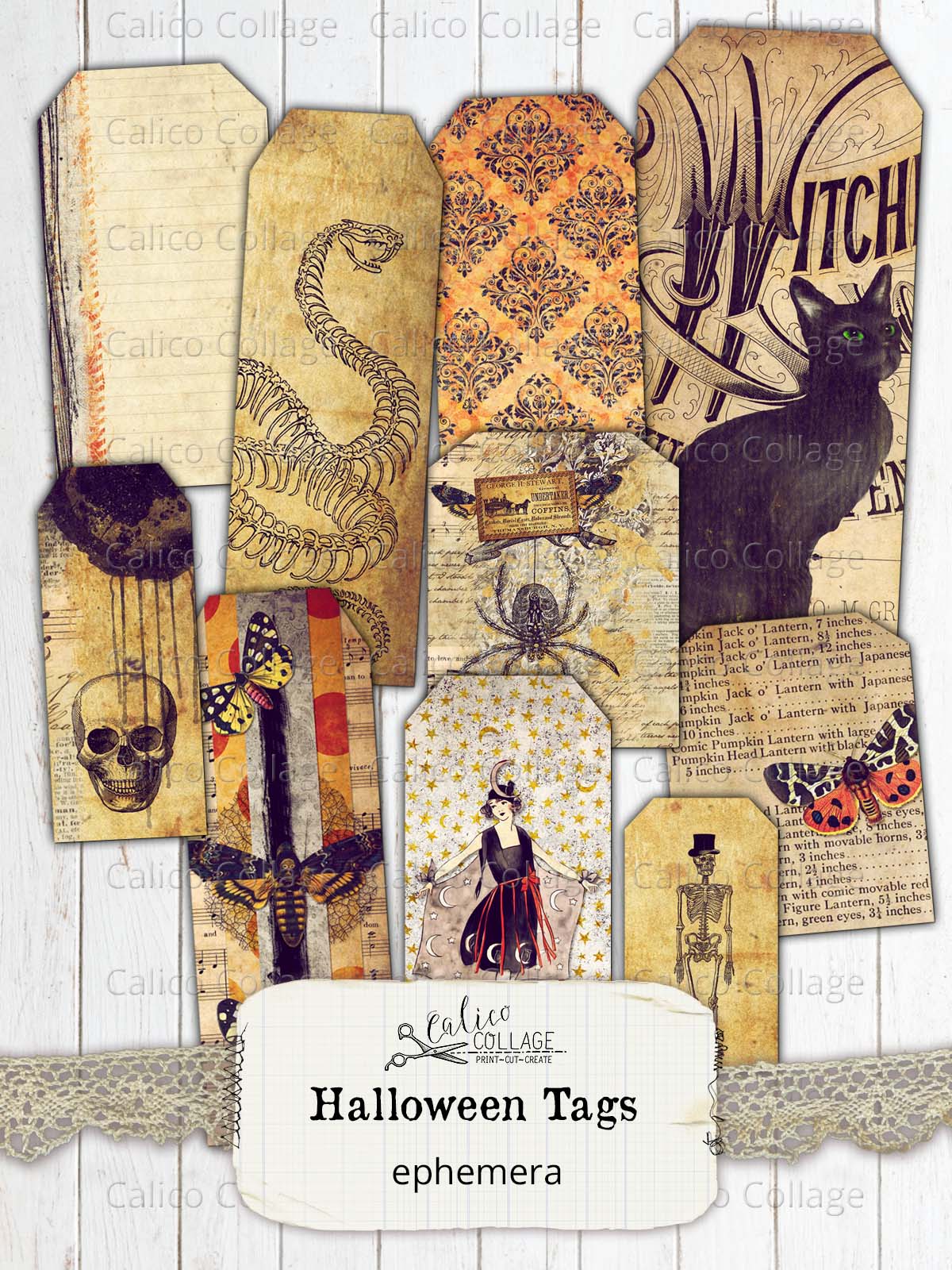 Printable Halloween Tags, Junk Journal Supplies