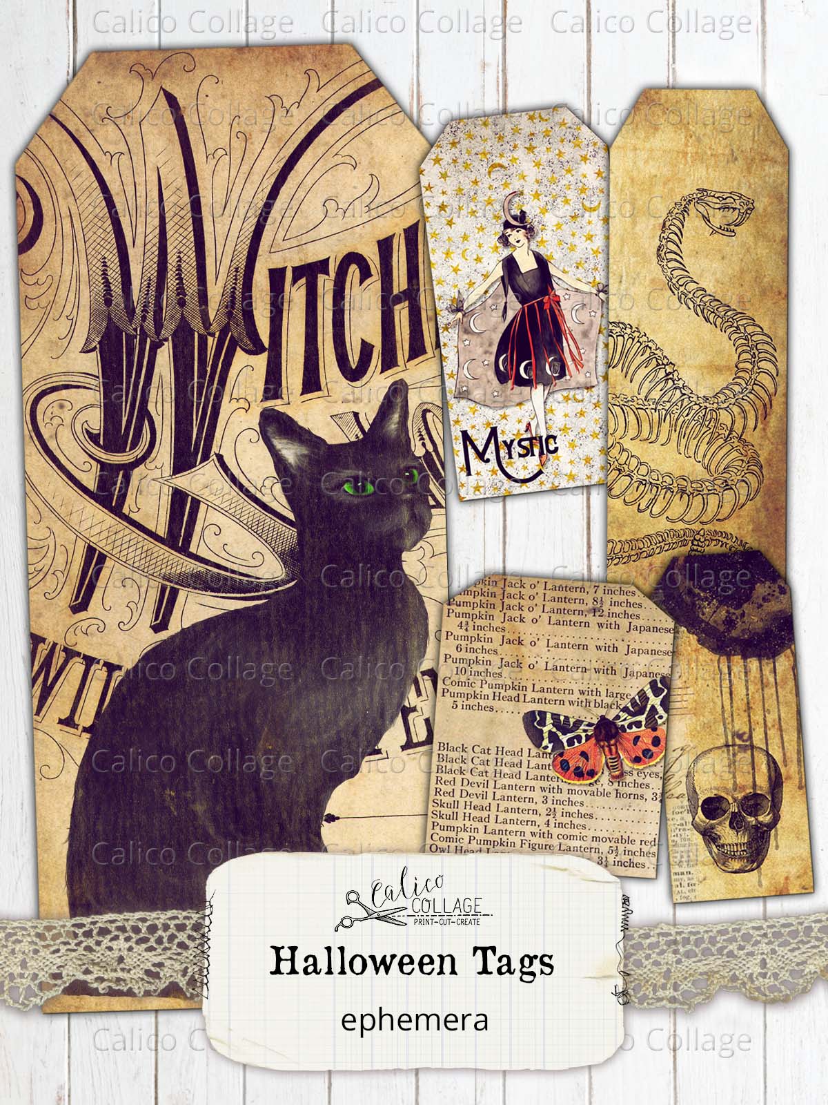 Printable Halloween Tags, Junk Journal Supplies