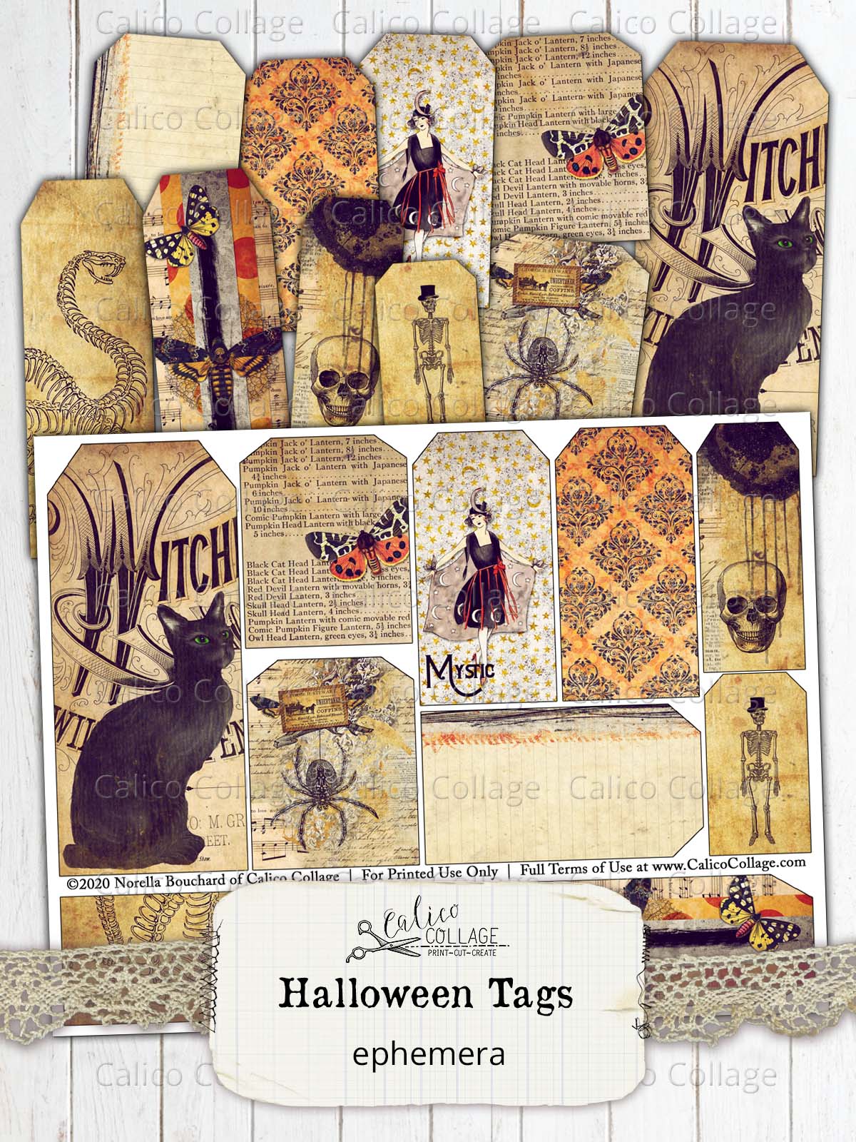 Printable Halloween Tags, Junk Journal Supplies