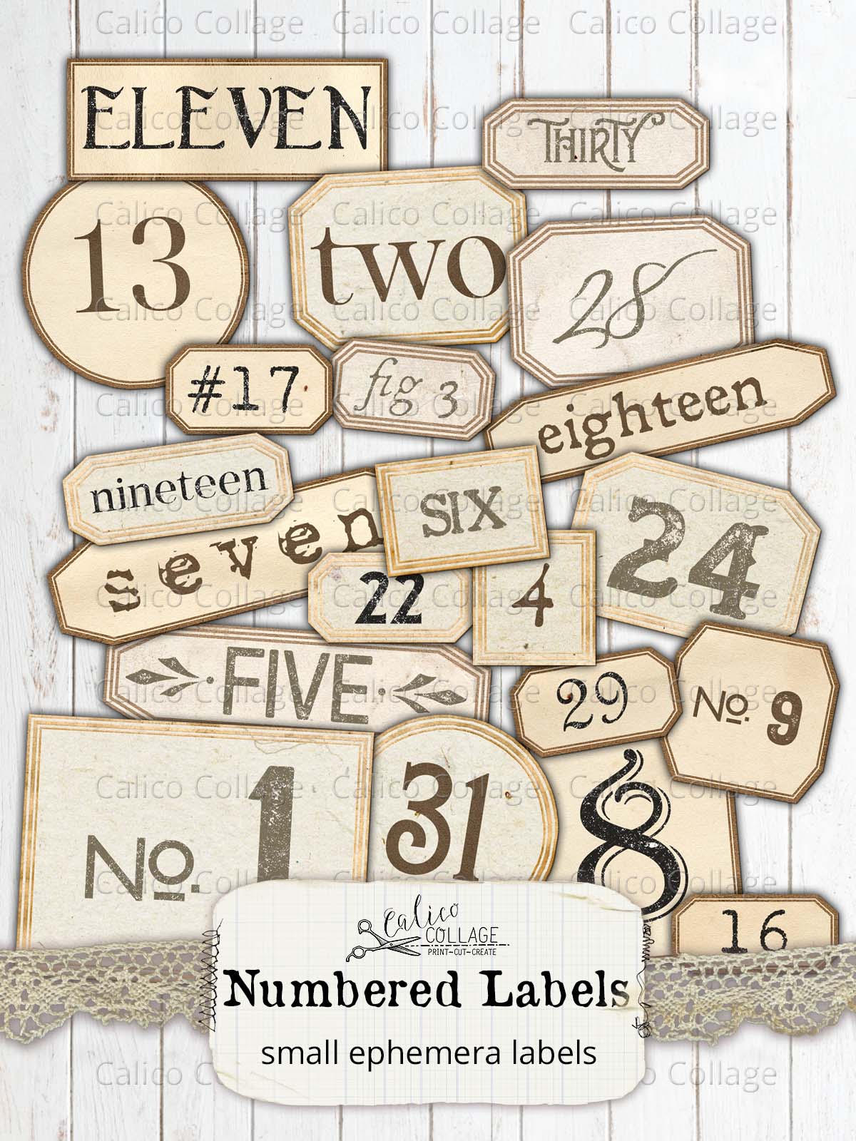 Printable Numbered Labels, Junk Journal Supplies