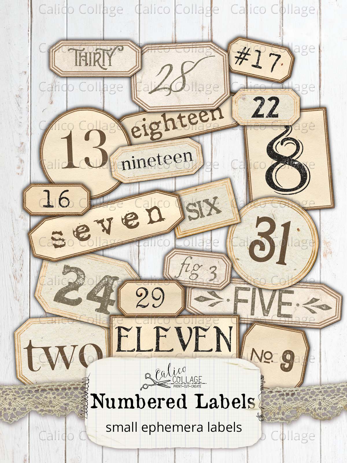 Printable Numbered Labels, Junk Journal Supplies