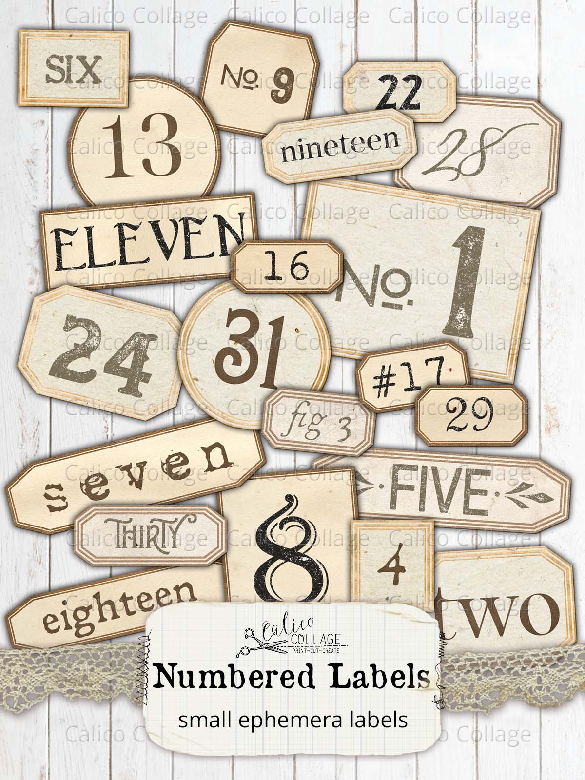 Printable Numbered Labels, Junk Journal Supplies