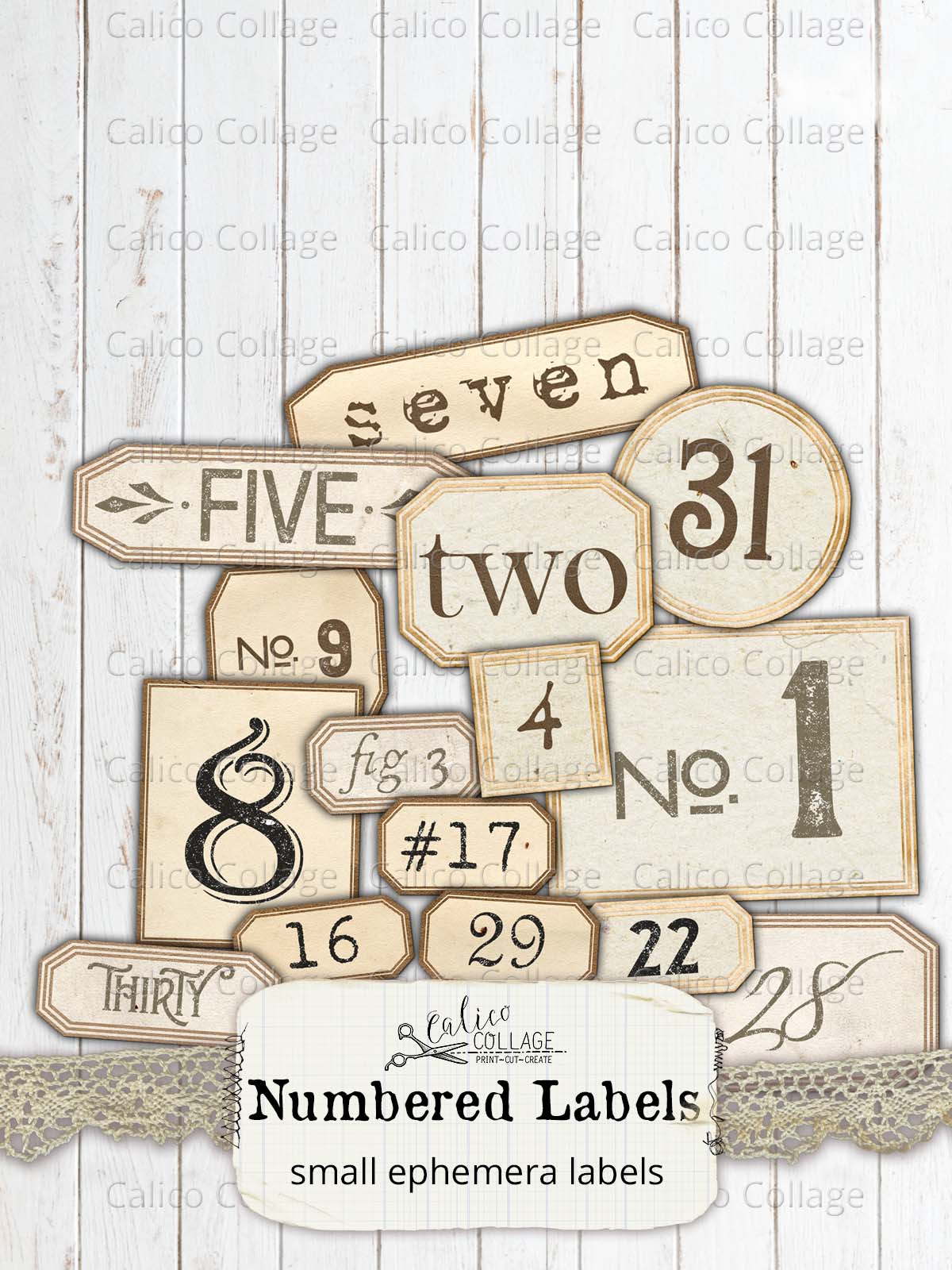 Printable Numbered Labels, Junk Journal Supplies