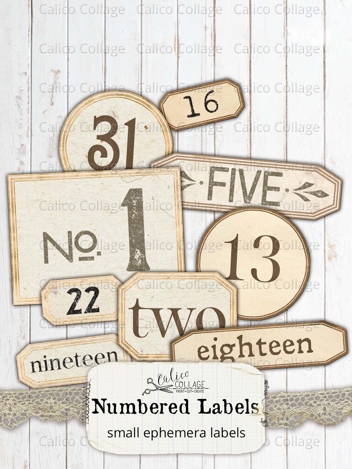 Printable Numbered Labels, Junk Journal Supplies