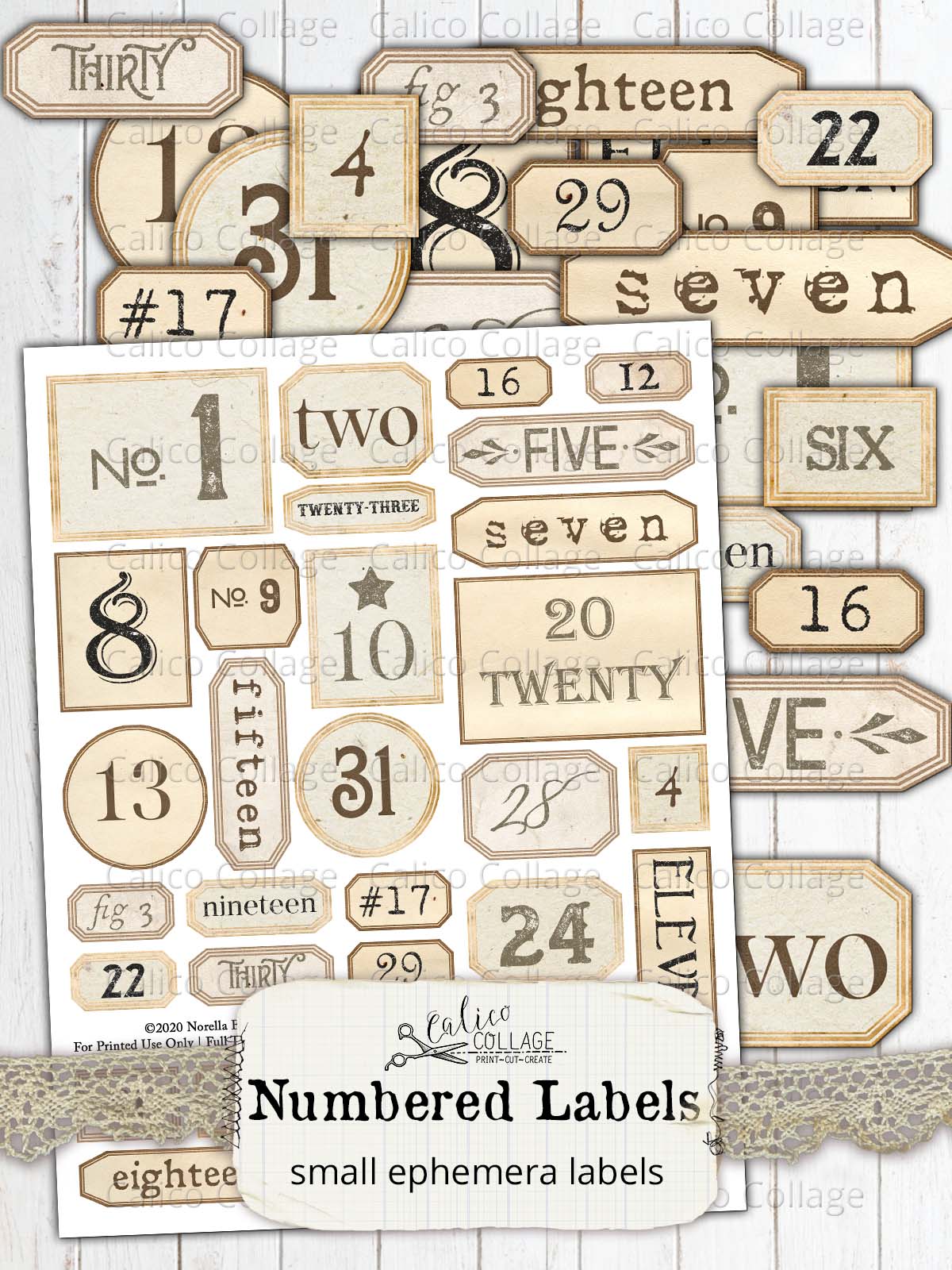 Printable Numbered Labels, Junk Journal Supplies