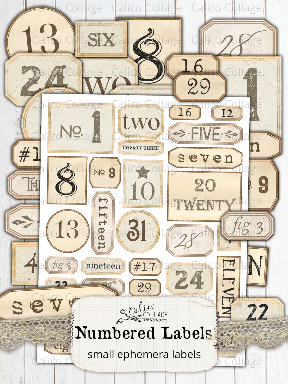 Printable Numbered Labels, Junk Journal Supplies