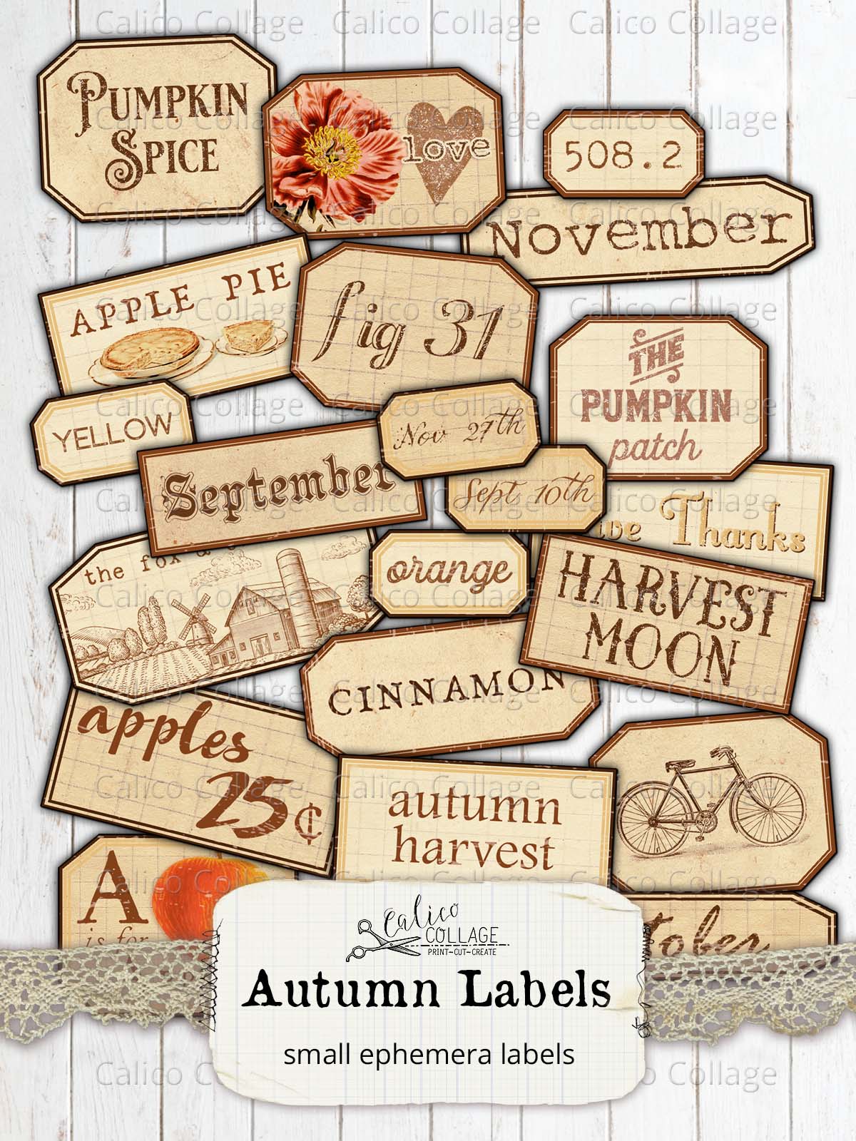 Printable Autumn Labels, Junk Journal Supplies