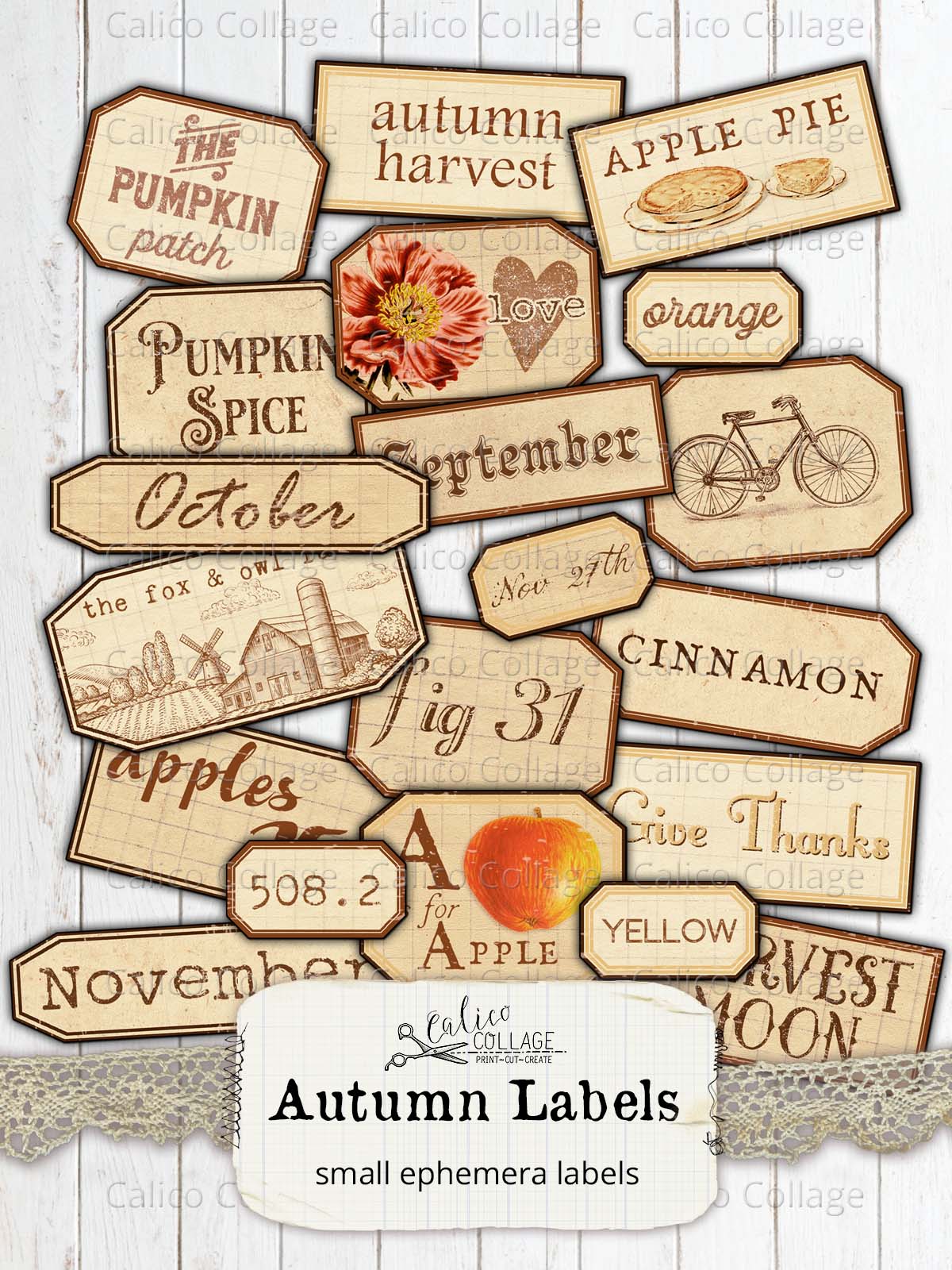 Printable Autumn Labels, Junk Journal Supplies
