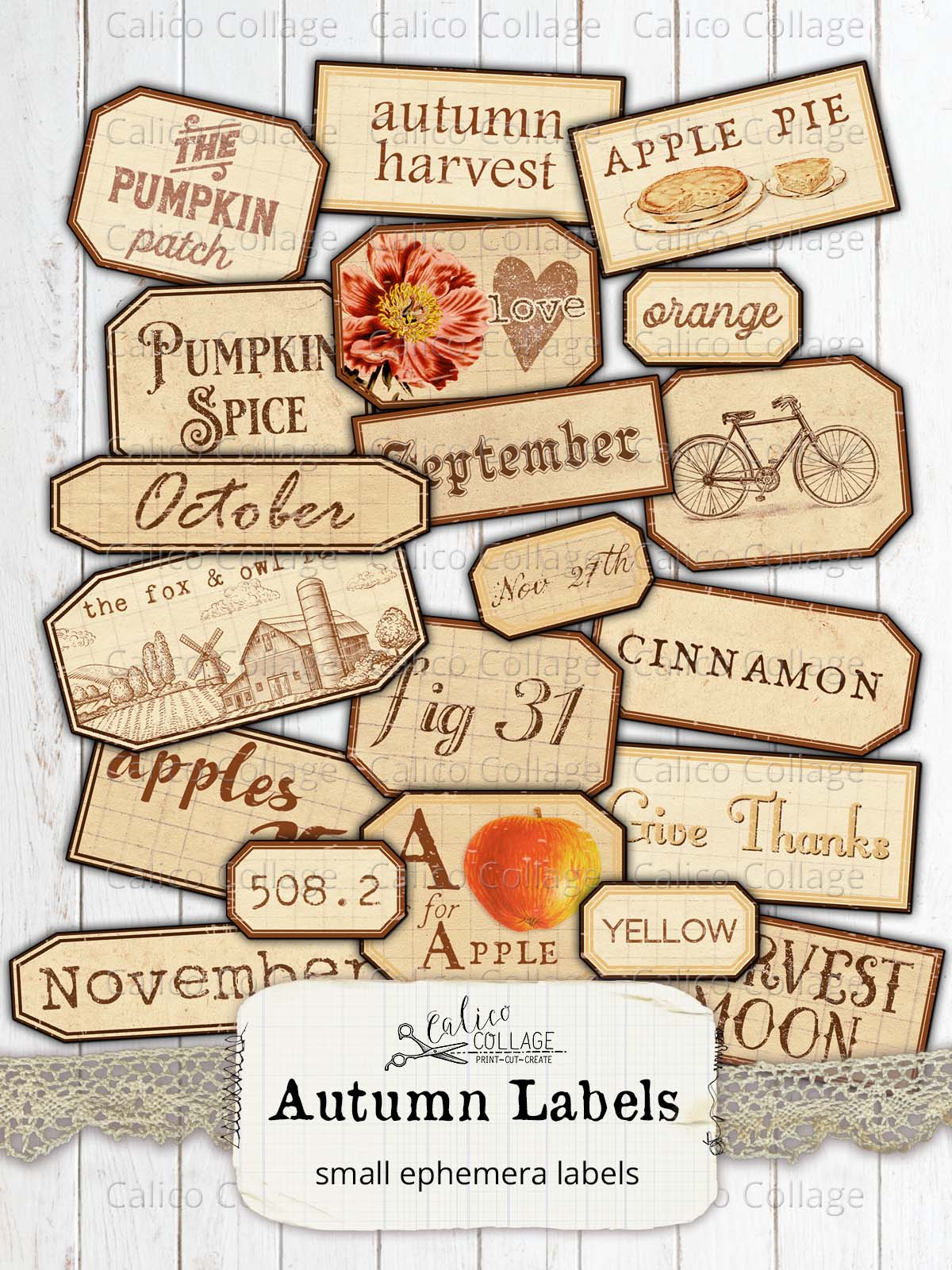 Fall Labels Printable Printable Autumn Labels, Junk Journal Supplies – CalicoCollage