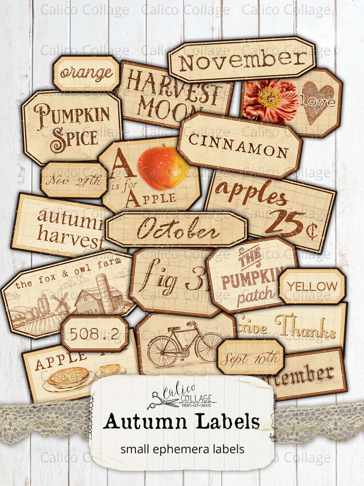 Printable Autumn Labels, Junk Journal Supplies