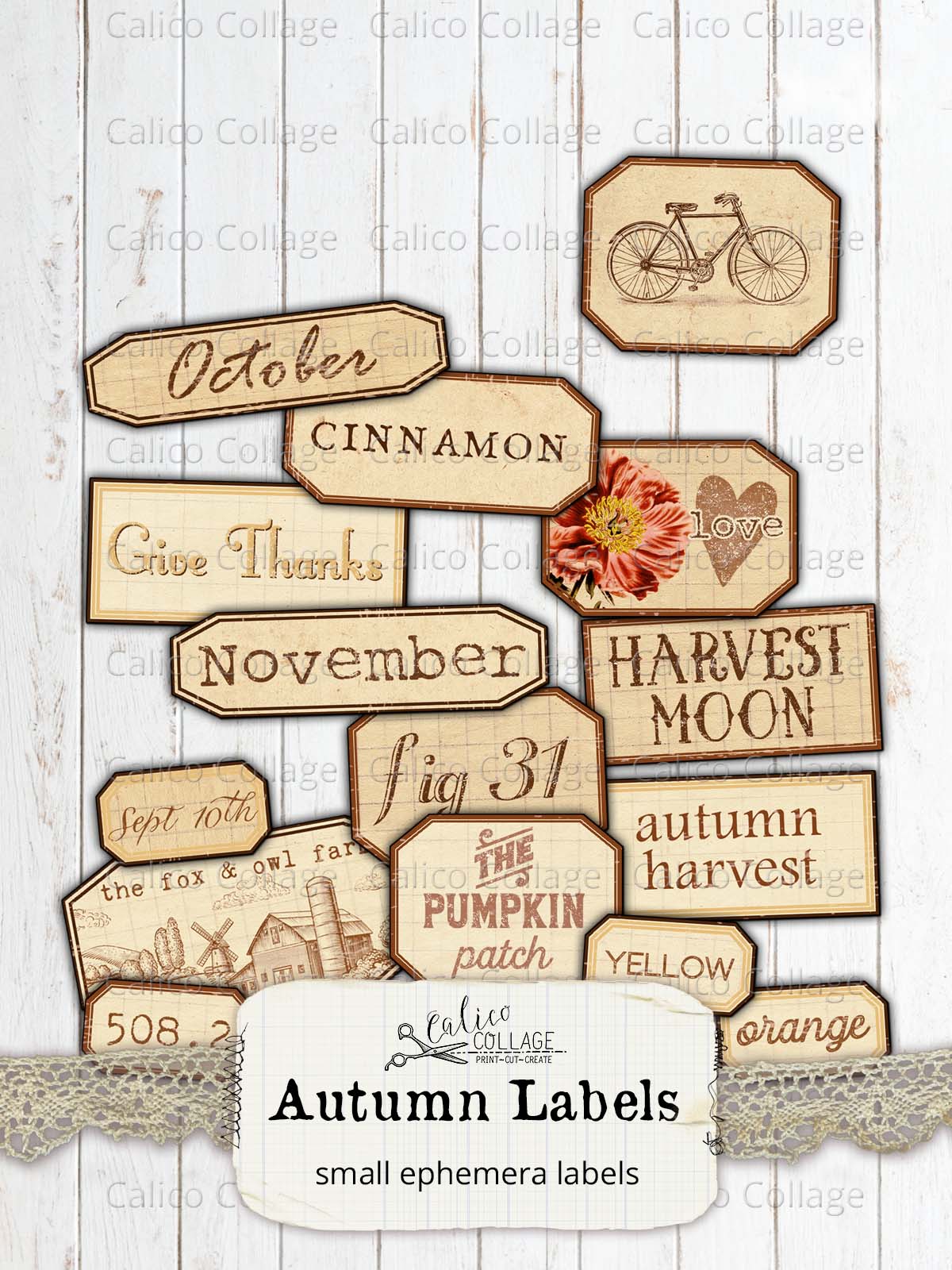 Printable Autumn Labels, Junk Journal Supplies