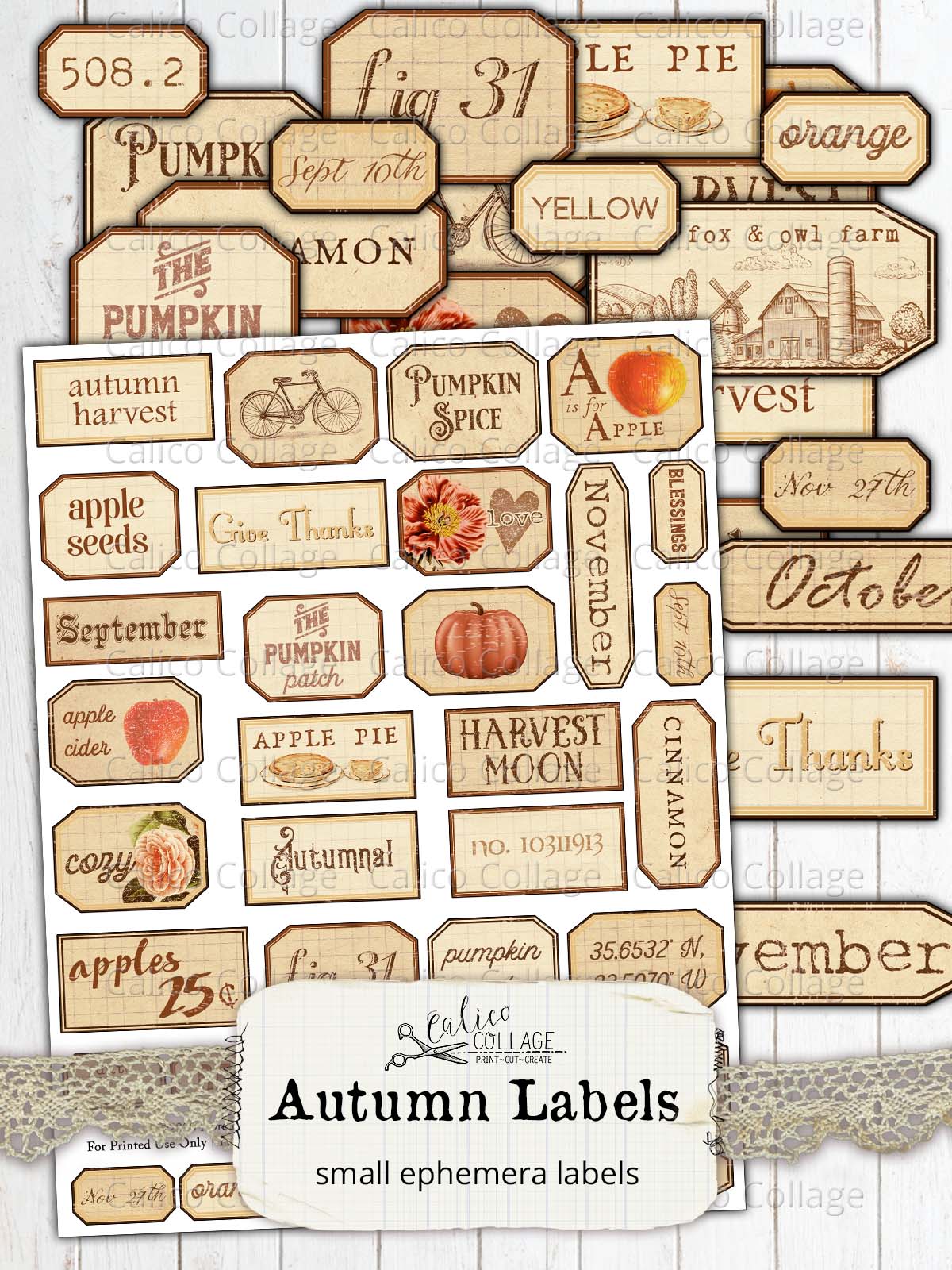 Printable Autumn Labels, Junk Journal Supplies