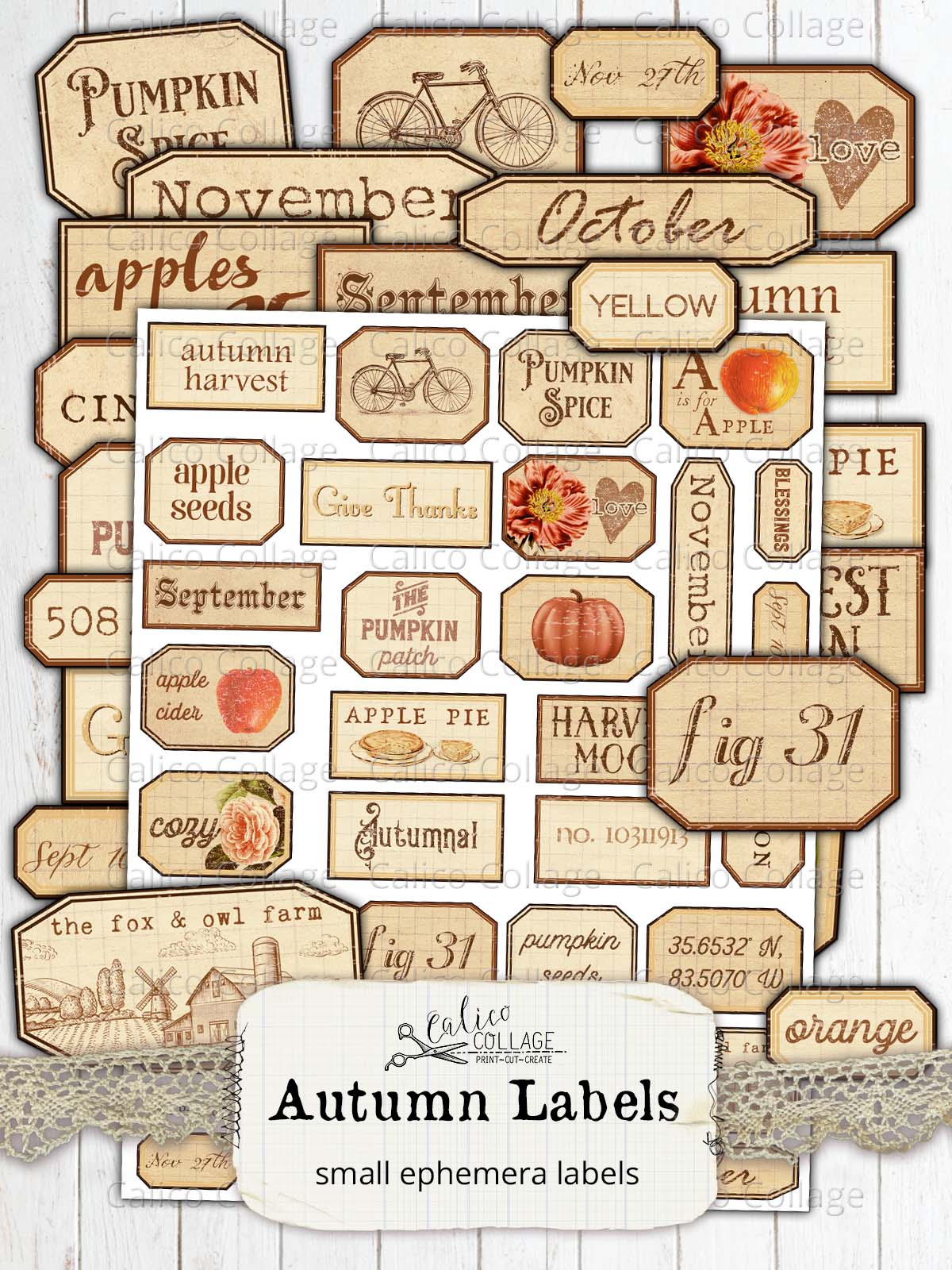 Printable Autumn Labels, Junk Journal Supplies