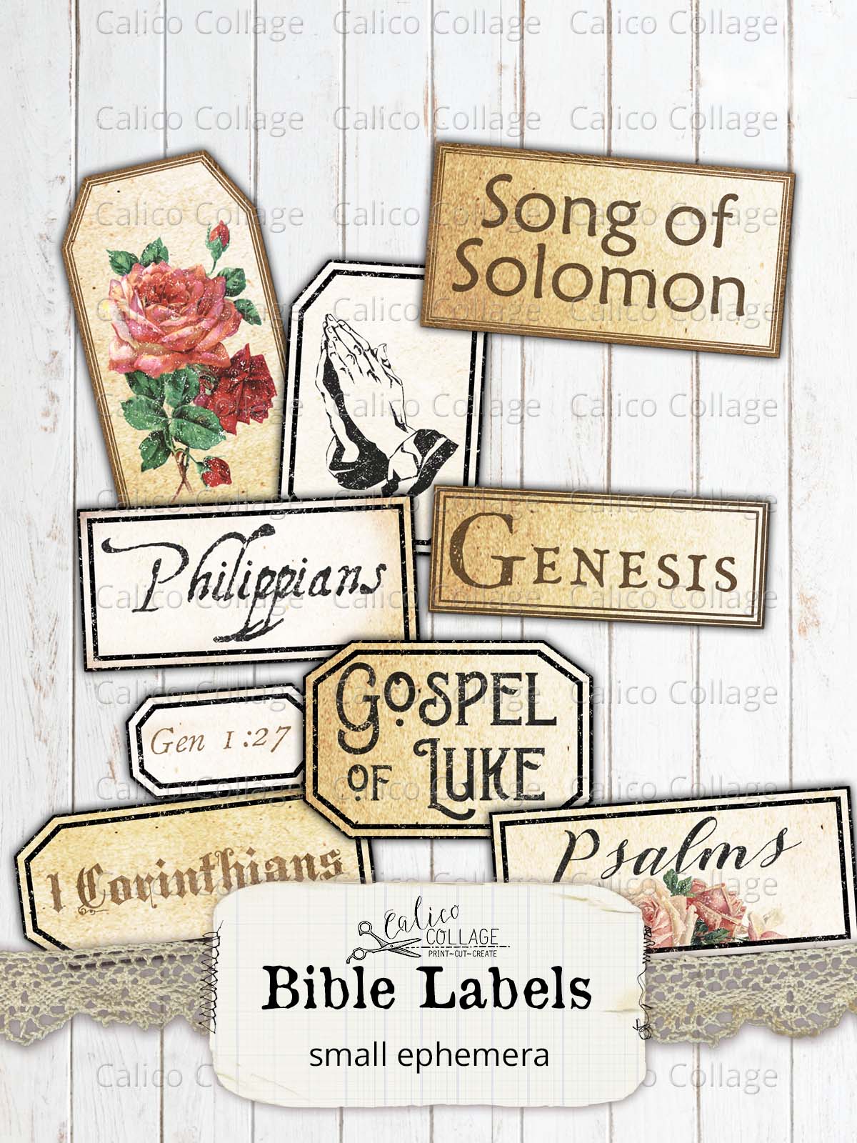 Christian Faith Vintage Junk Journal Pages and Ephemera: Over 210 Catholic & Bible Scripture Themed Labels, Postcards, Tags, Papers & Ephemera