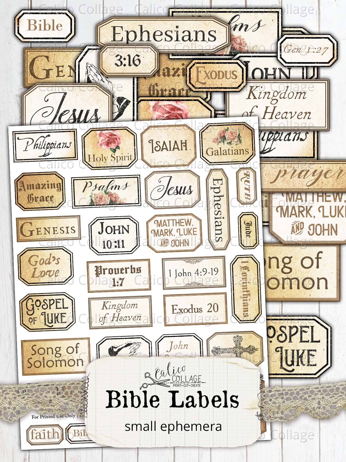 Printable Books of the Bible Labels, Junk Journal Supplies, Faith, Vintage,  Ephemera, Journal, Scrapbooking, Digital Paper, Shabby Labels 