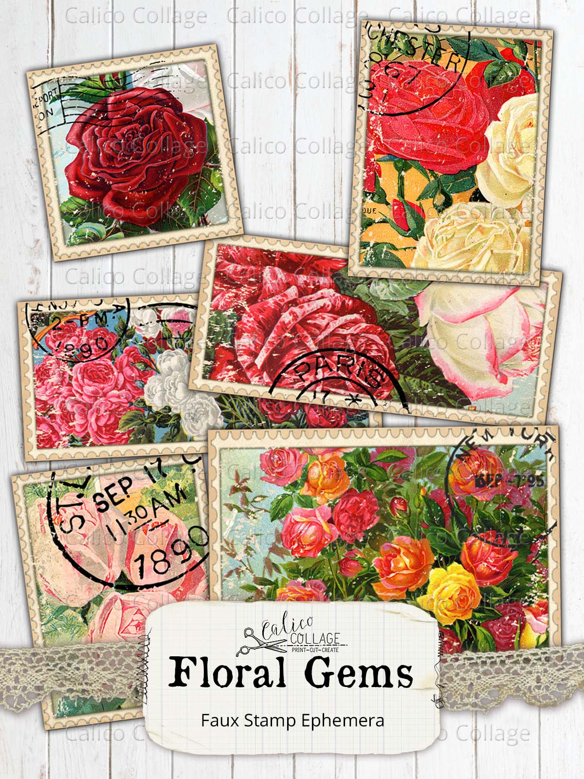 Floral Gems Faux Stamps