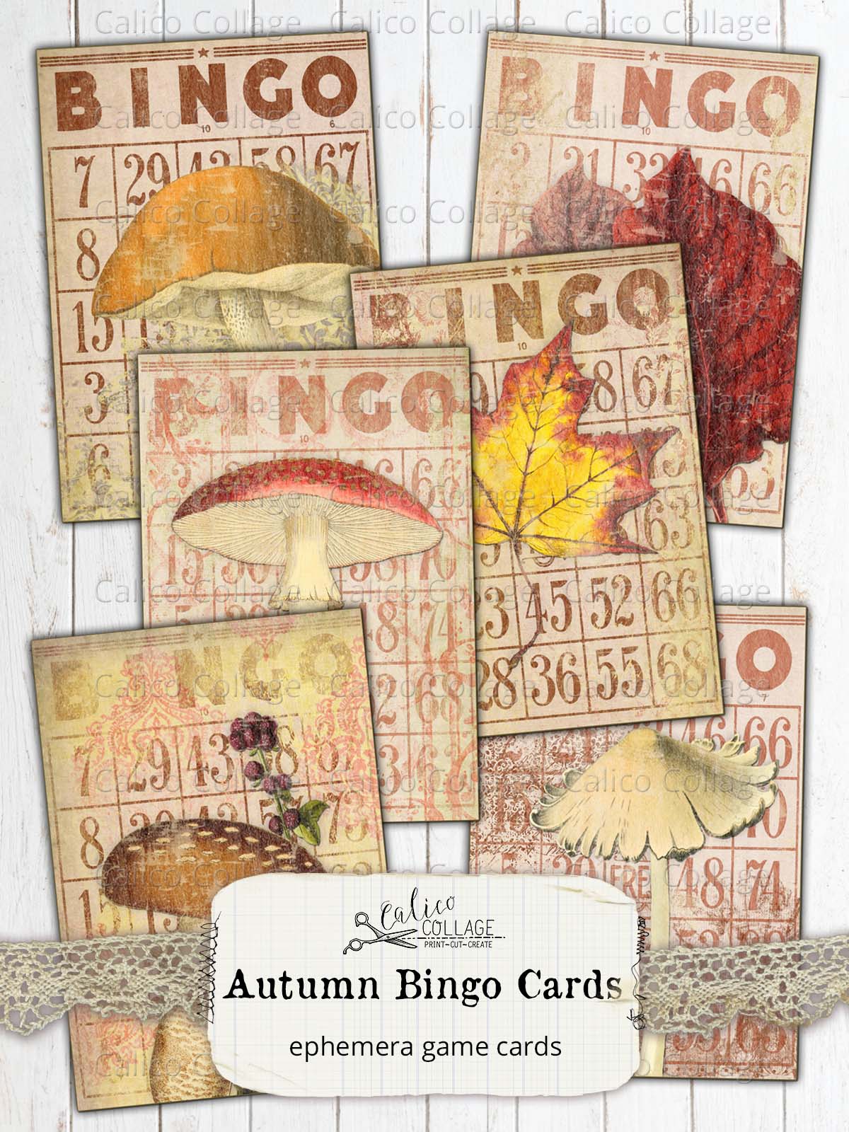 Printable Autumn Bingo Cards, Junk Journal Supplies