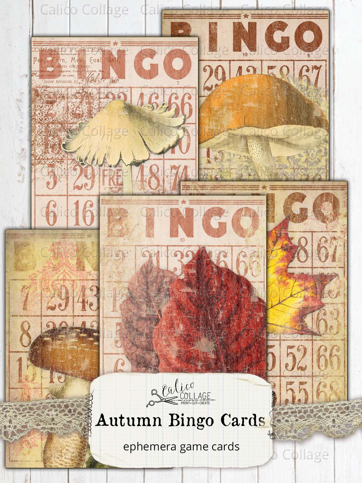 Printable Autumn Bingo Cards, Junk Journal Supplies