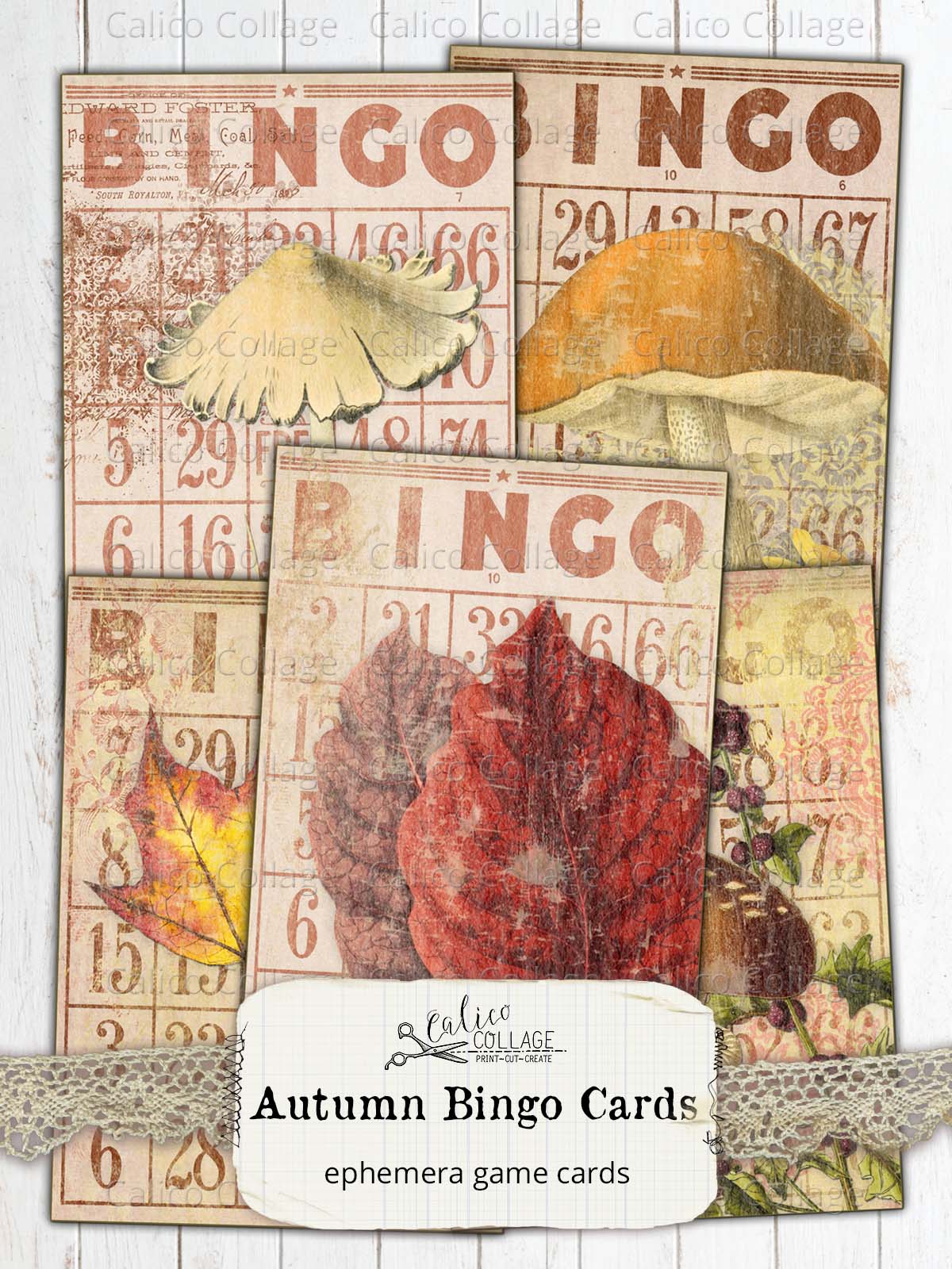 Printable Autumn Bingo Cards, Junk Journal Supplies