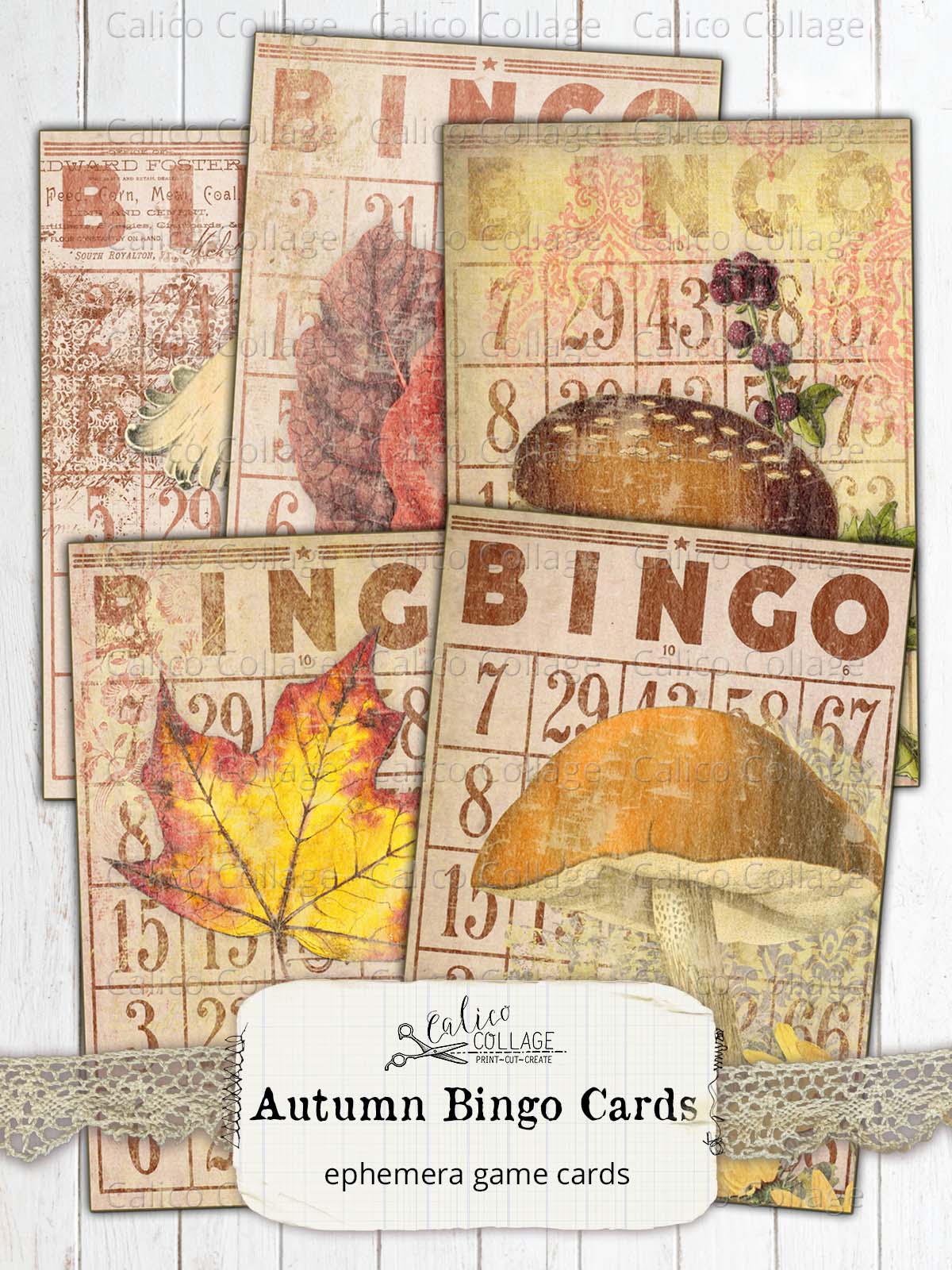 Printable Autumn Bingo Cards, Junk Journal Supplies