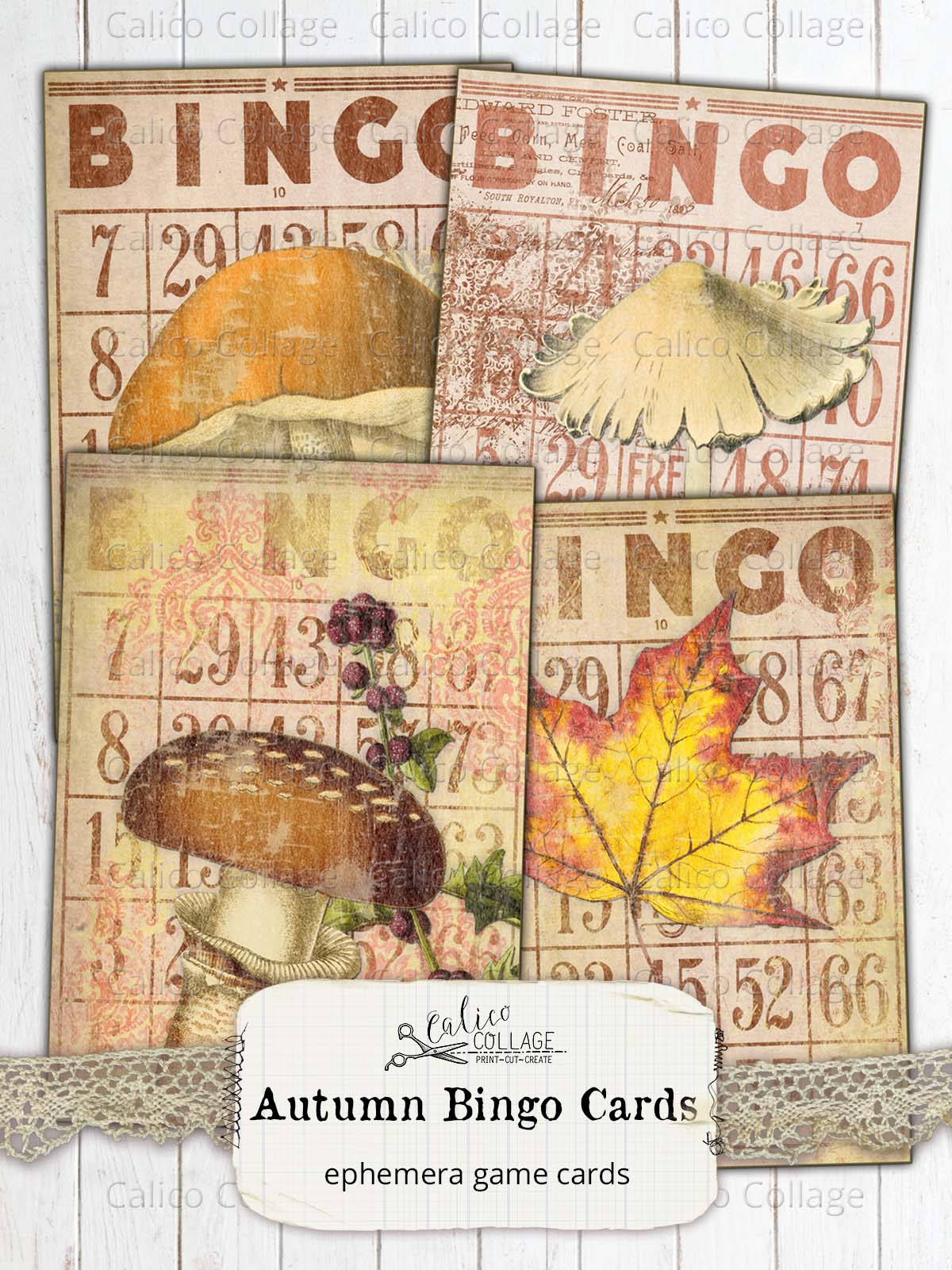 Printable Autumn Bingo Cards, Junk Journal Supplies