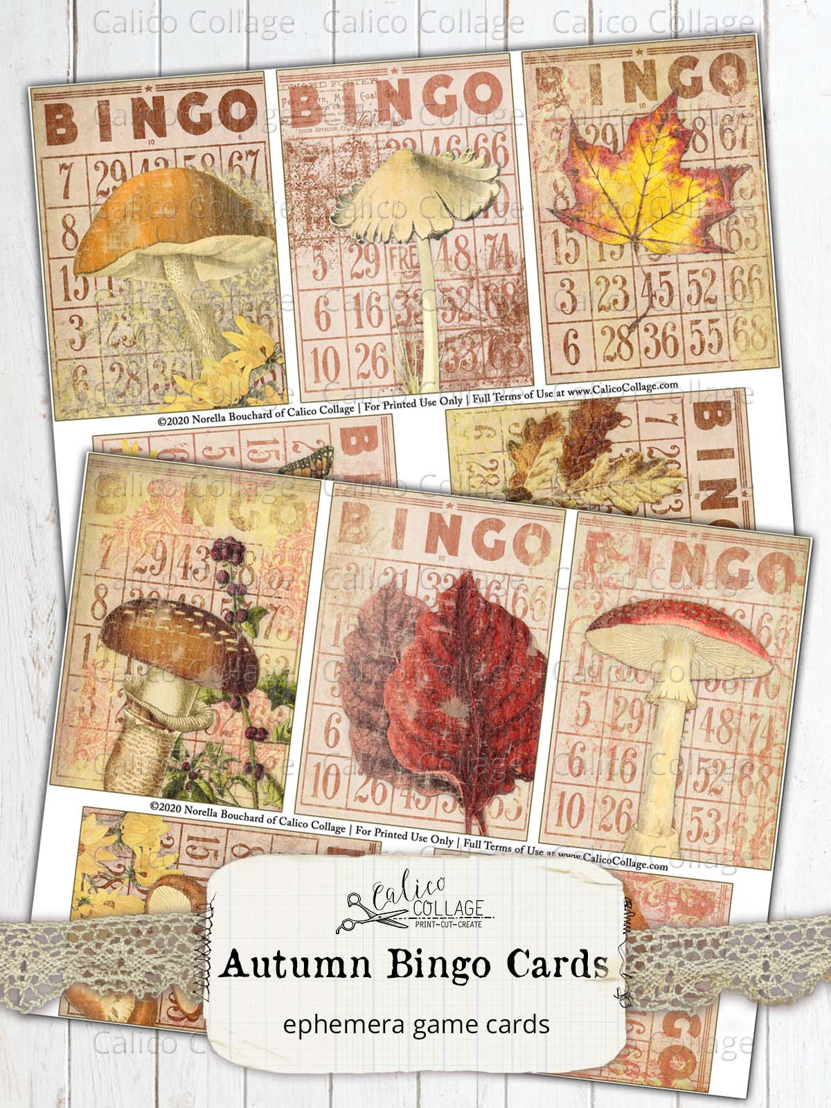 Printable Autumn Bingo Cards, Junk Journal Supplies