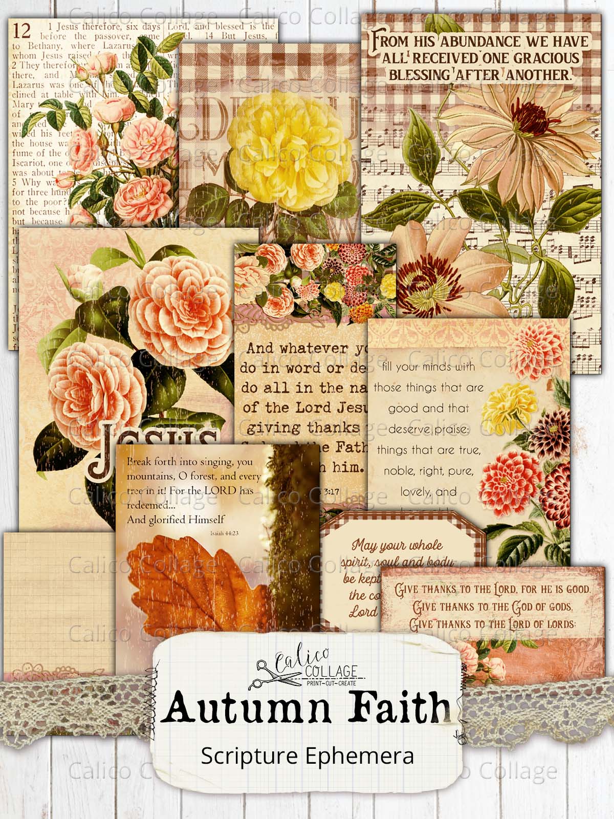 Christian Faith Vintage Junk Journal Pages and Ephemera: Over 210 Catholic & Bible Scripture Themed Labels, Postcards, Tags, Papers & Ephemera