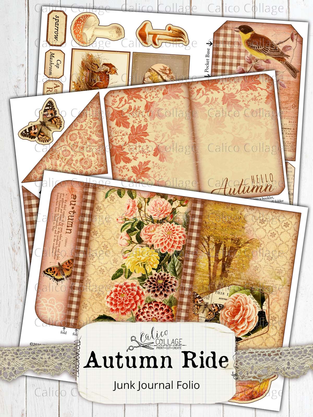 Cute Autumn Junk Journal Kawaii Digital Paper - Inspire Uplift
