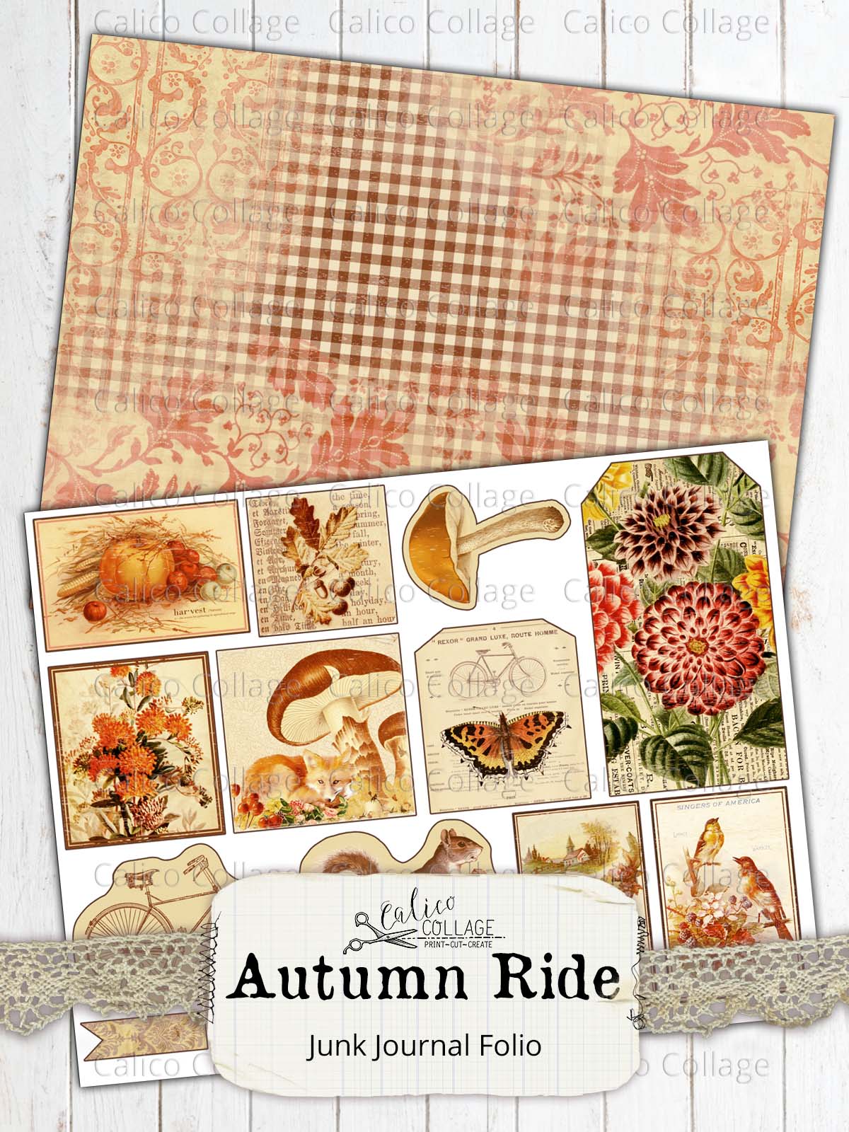 Cute Autumn Junk Journal Kawaii Digital Paper - Inspire Uplift