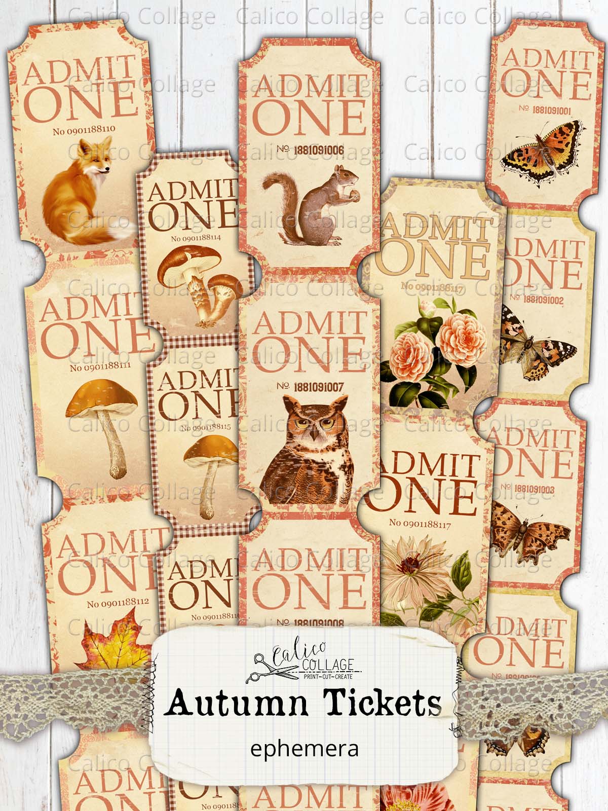 Printable Autumn Tickets, Junk Journal Ephemera