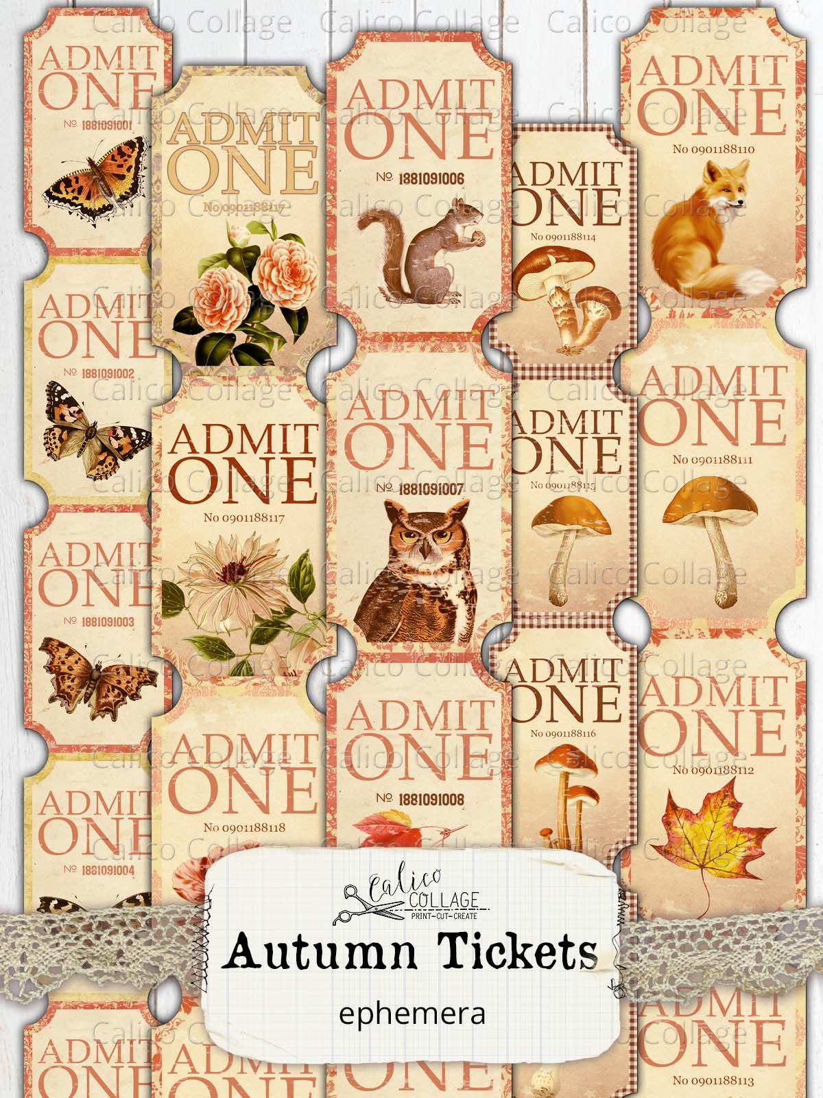 Printable Autumn Tickets, Junk Journal Ephemera