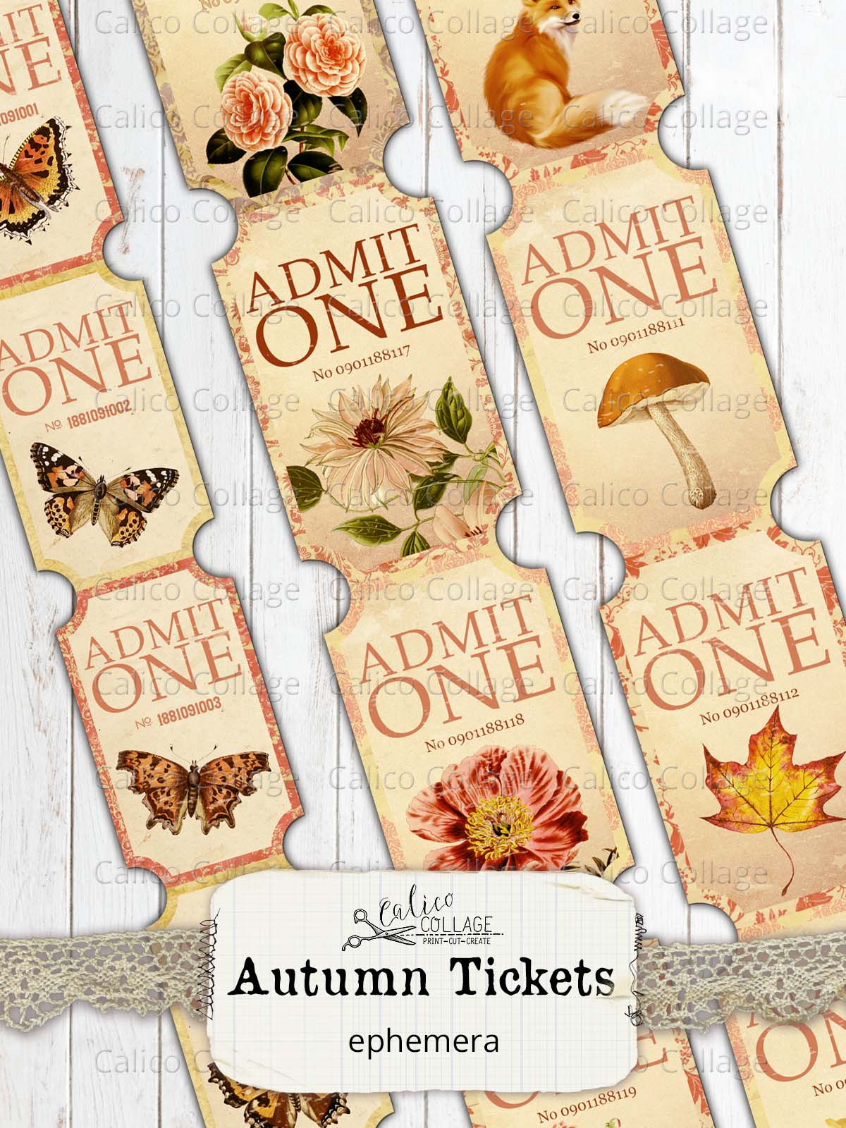 Printable Autumn Tickets, Junk Journal Ephemera